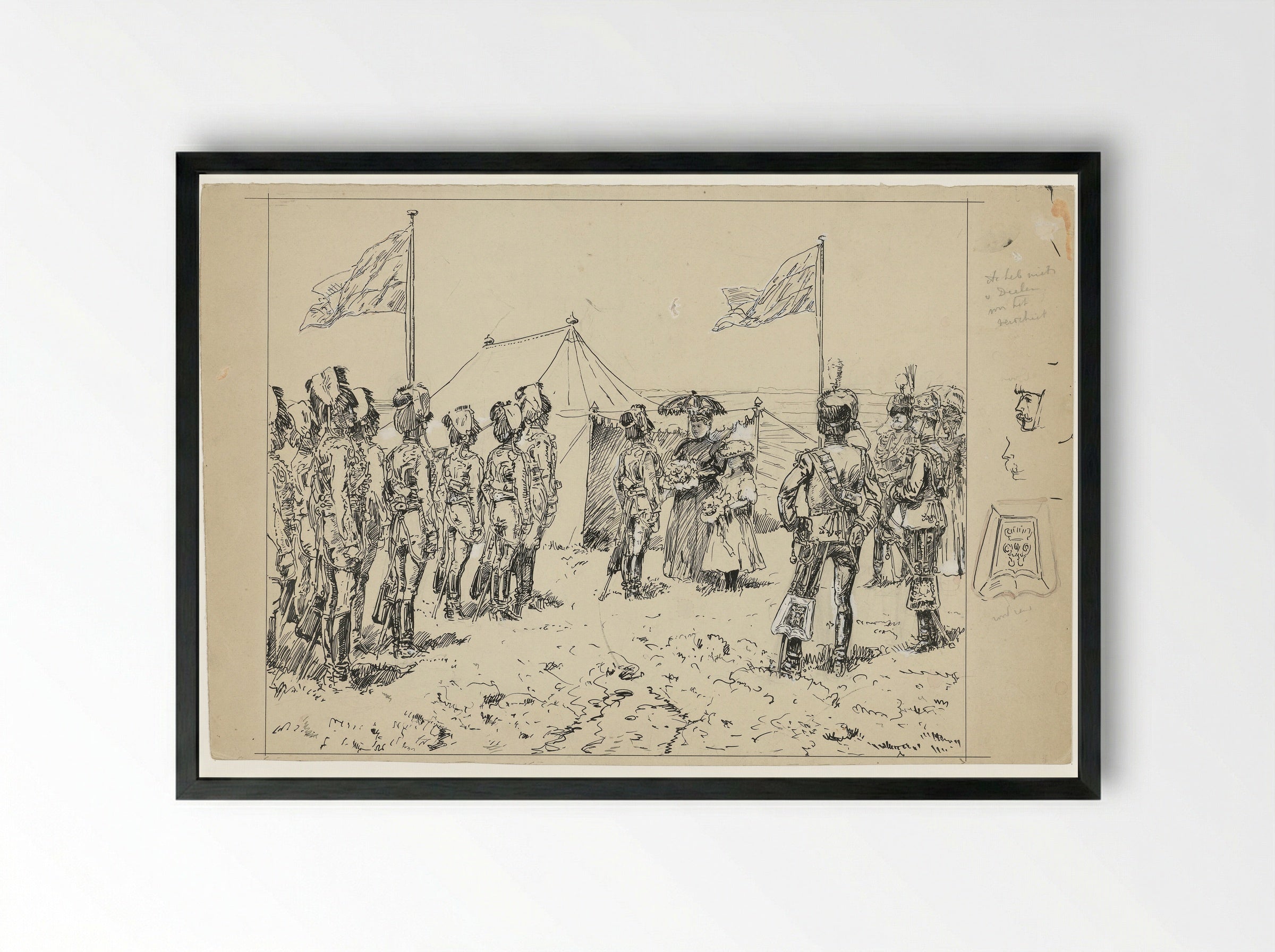Koningin Emma met prinses Wilhelmina bij een militaire oefening op de Kempenbergerheide - Jan Hoynck van Papendrecht - Framed Print Black