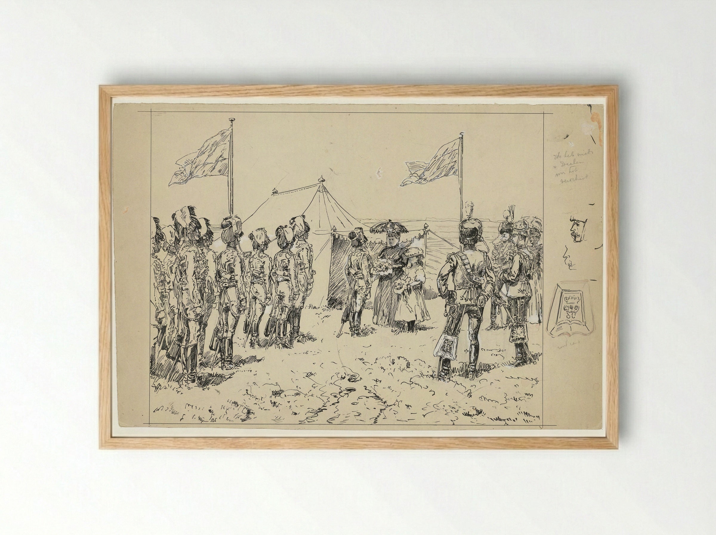 Koningin Emma met prinses Wilhelmina bij een militaire oefening op de Kempenbergerheide - Jan Hoynck van Papendrecht - Framed Print Wood