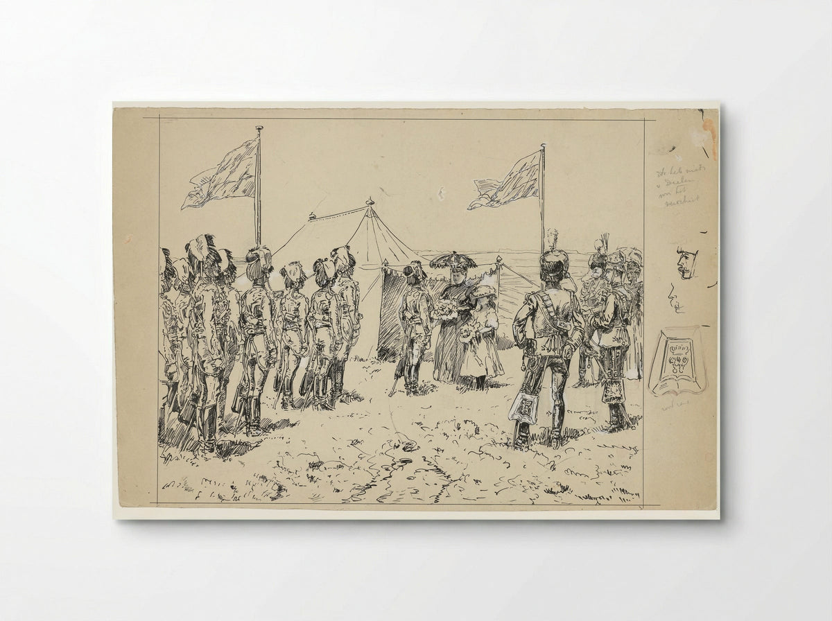 Koningin Emma met prinses Wilhelmina bij een militaire oefening op de Kempenbergerheide - Jan Hoynck van Papendrecht - Poster
