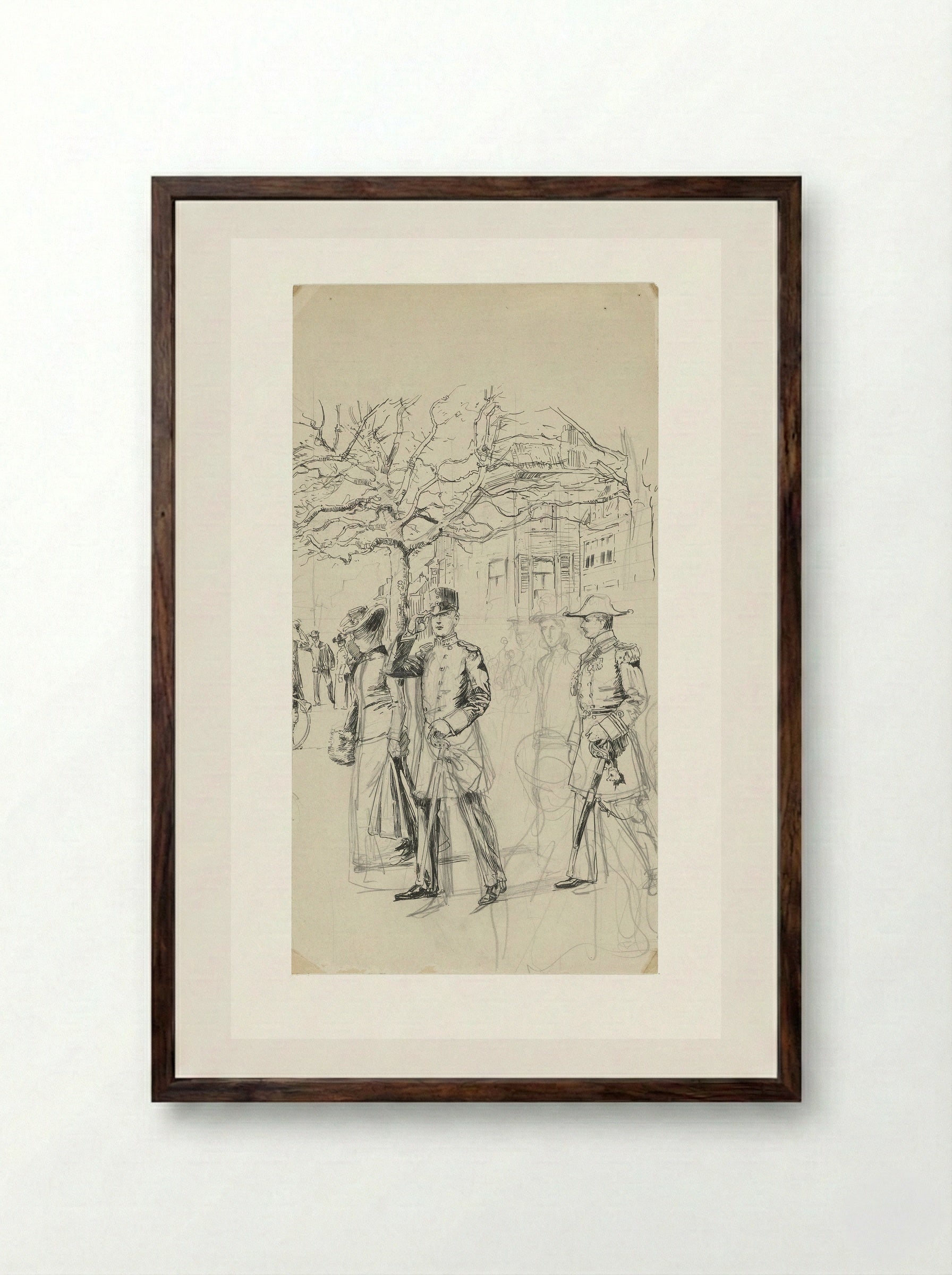 Koningin Wilhelmina en Prins Hendrik tijdens hun bezoek aan de koningin-moeder te 's-Gravenhage - Jan Hoynck van Papendrecht - Framed Print Dark Wood