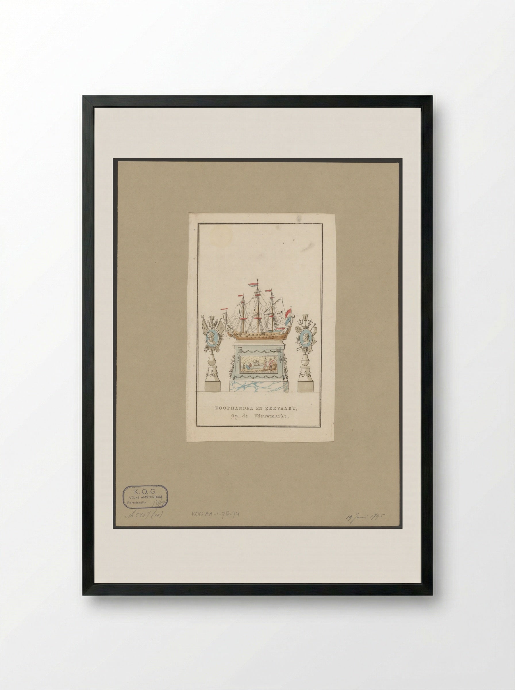 Koophandel en Zeevaart, decoratie op de Nieuwmarkt te Amsterdam - Noach van der Meer (II) - Framed Print Black