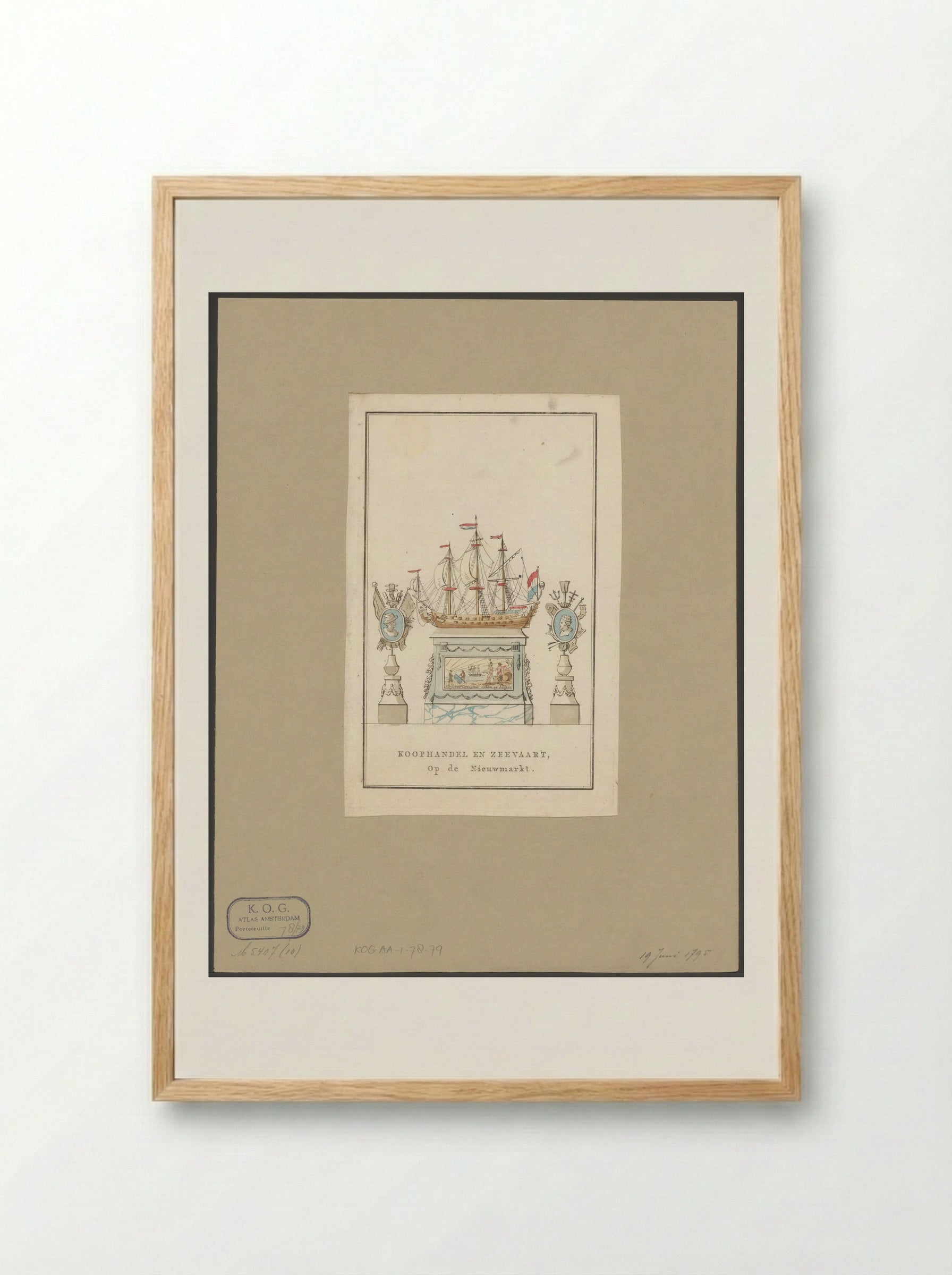 Koophandel en Zeevaart, decoratie op de Nieuwmarkt te Amsterdam - Noach van der Meer (II) - Framed Print Wood
