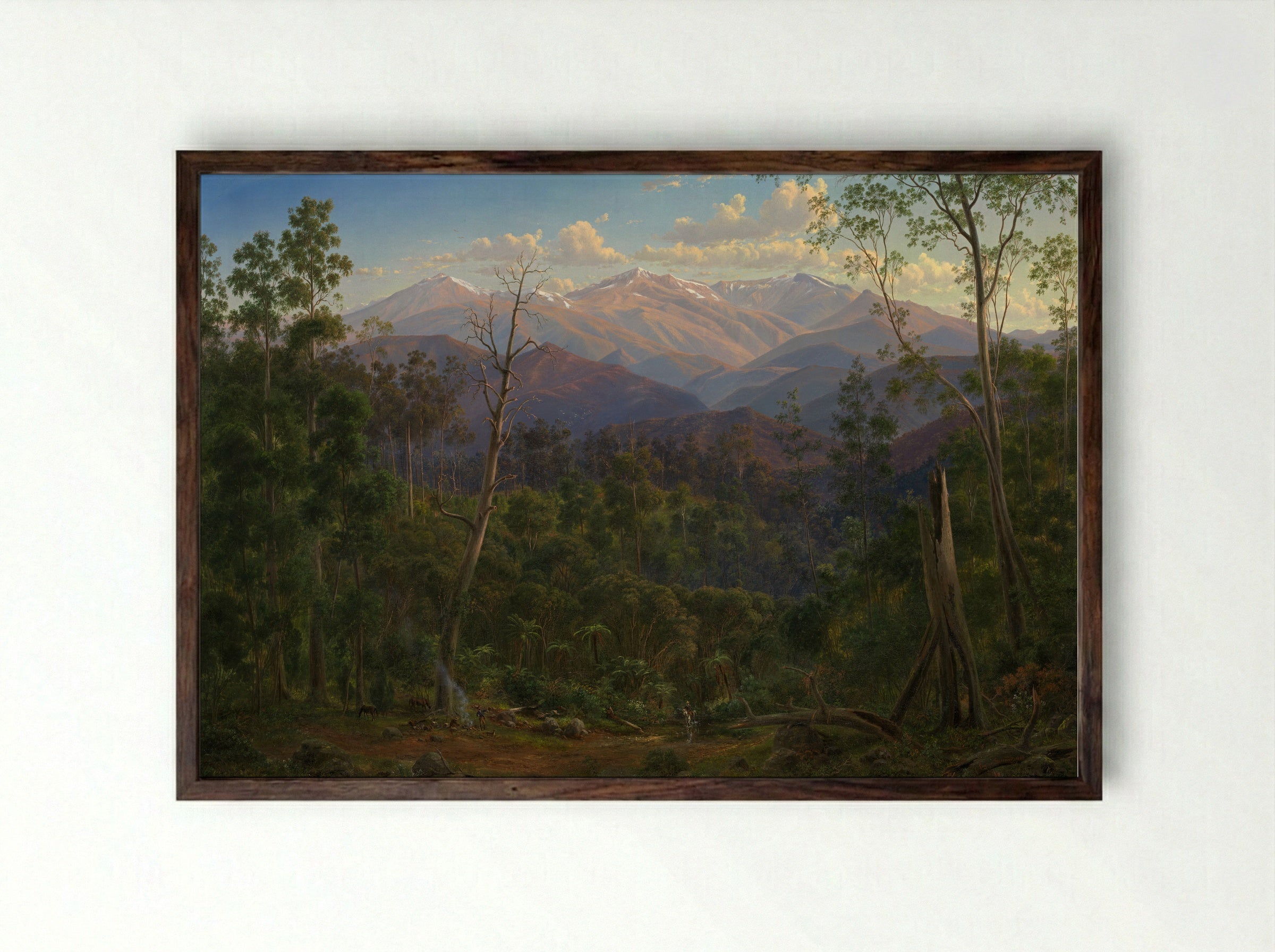 Koort Koort-nong homestead, near Camperdown, Victoria, with Mount Elephant in the distance - Eugene von Guerard - Framed Print Dark Wood