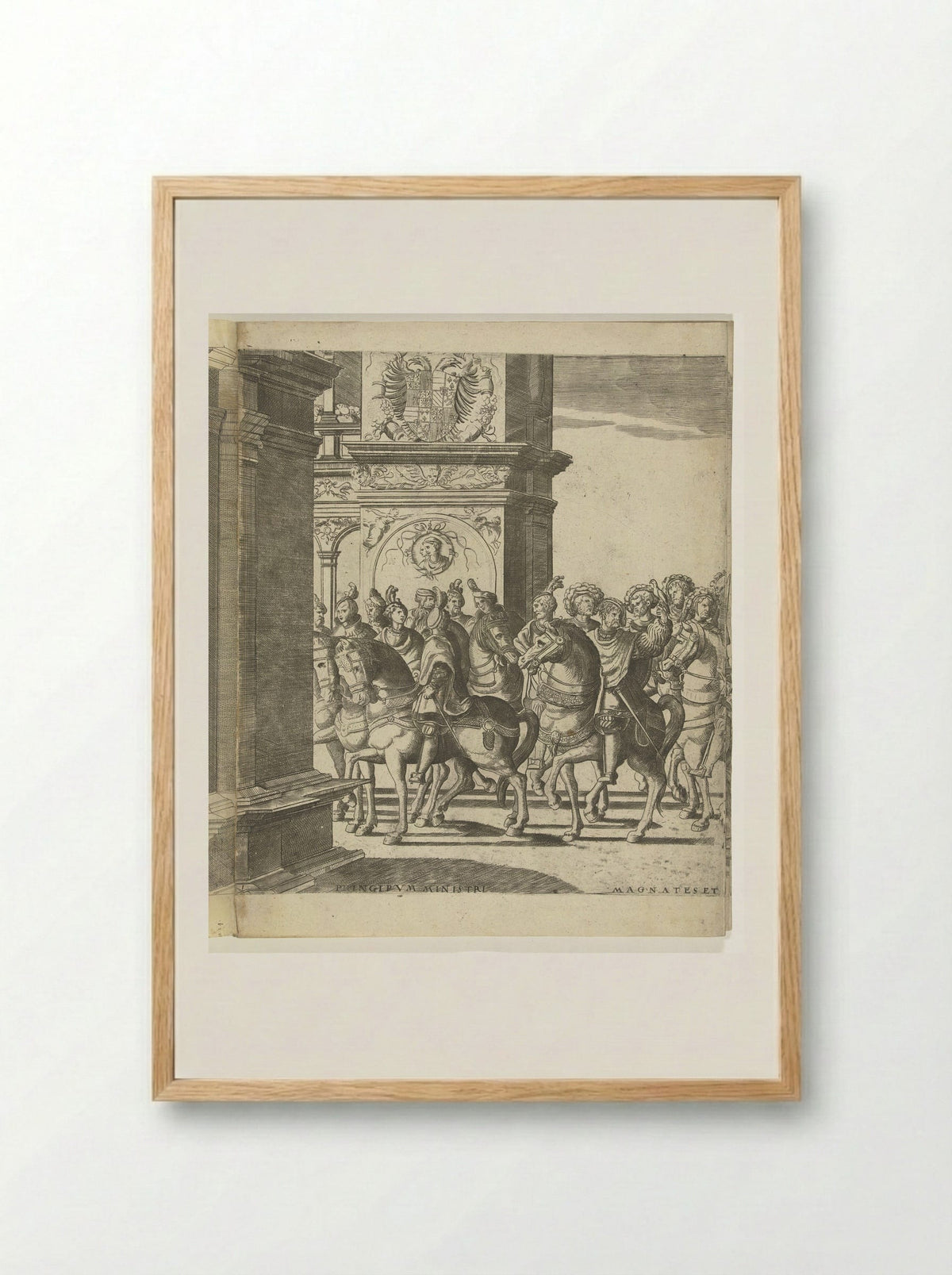 Kop van de stoet bij een triomfpoort, plaat 1 - Nicolaas Hogenberg - Framed Print Wood