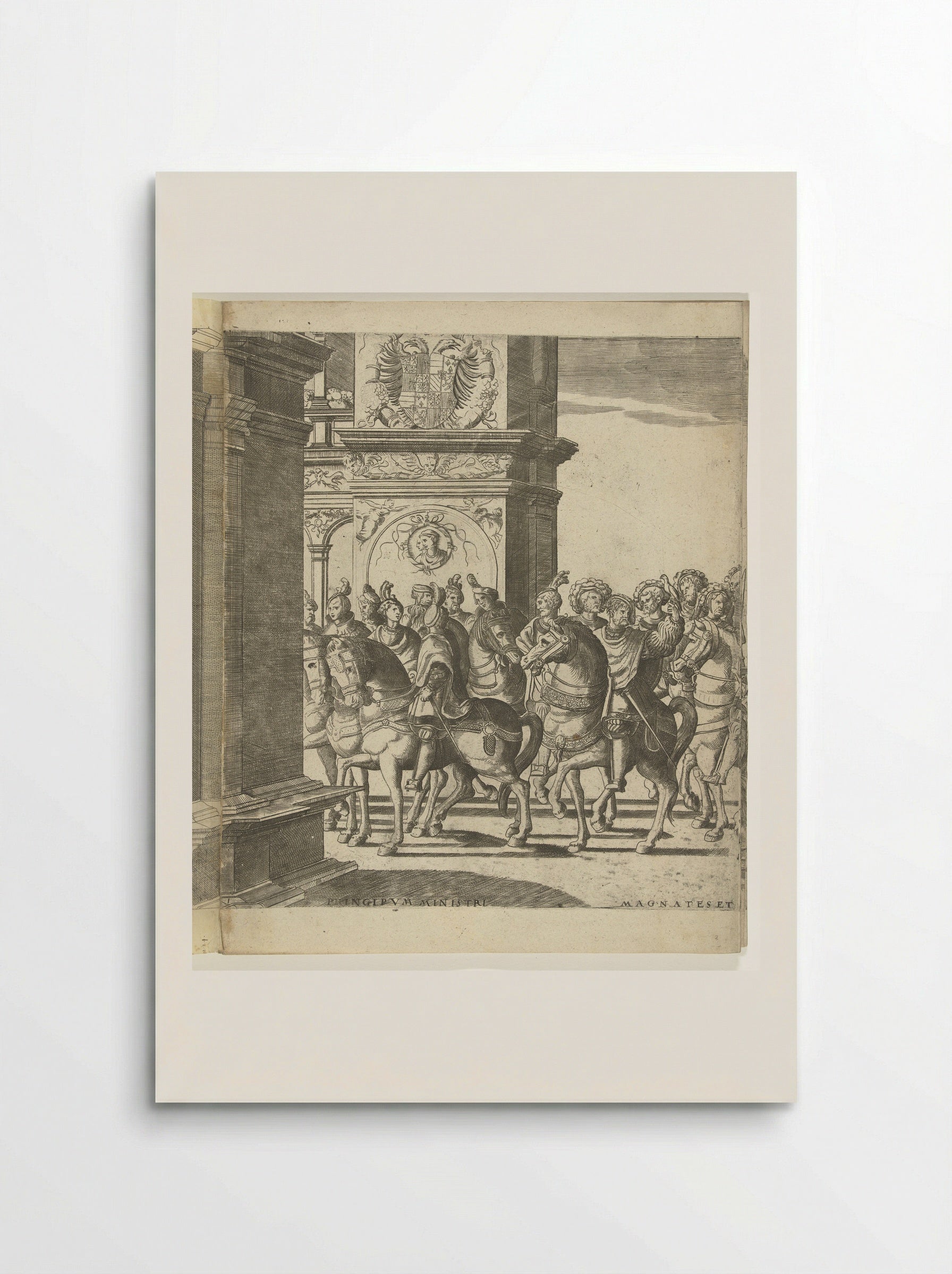 Kop van de stoet bij een triomfpoort, plaat 1 - Nicolaas Hogenberg - Poster