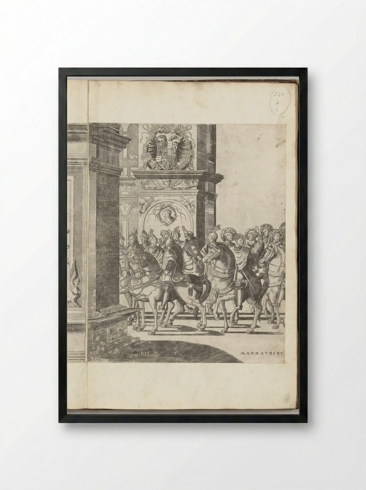 Kop van de stoet bij een triomfpoort, plaat B - Nicolaas Hogenberg - Framed Print Black
