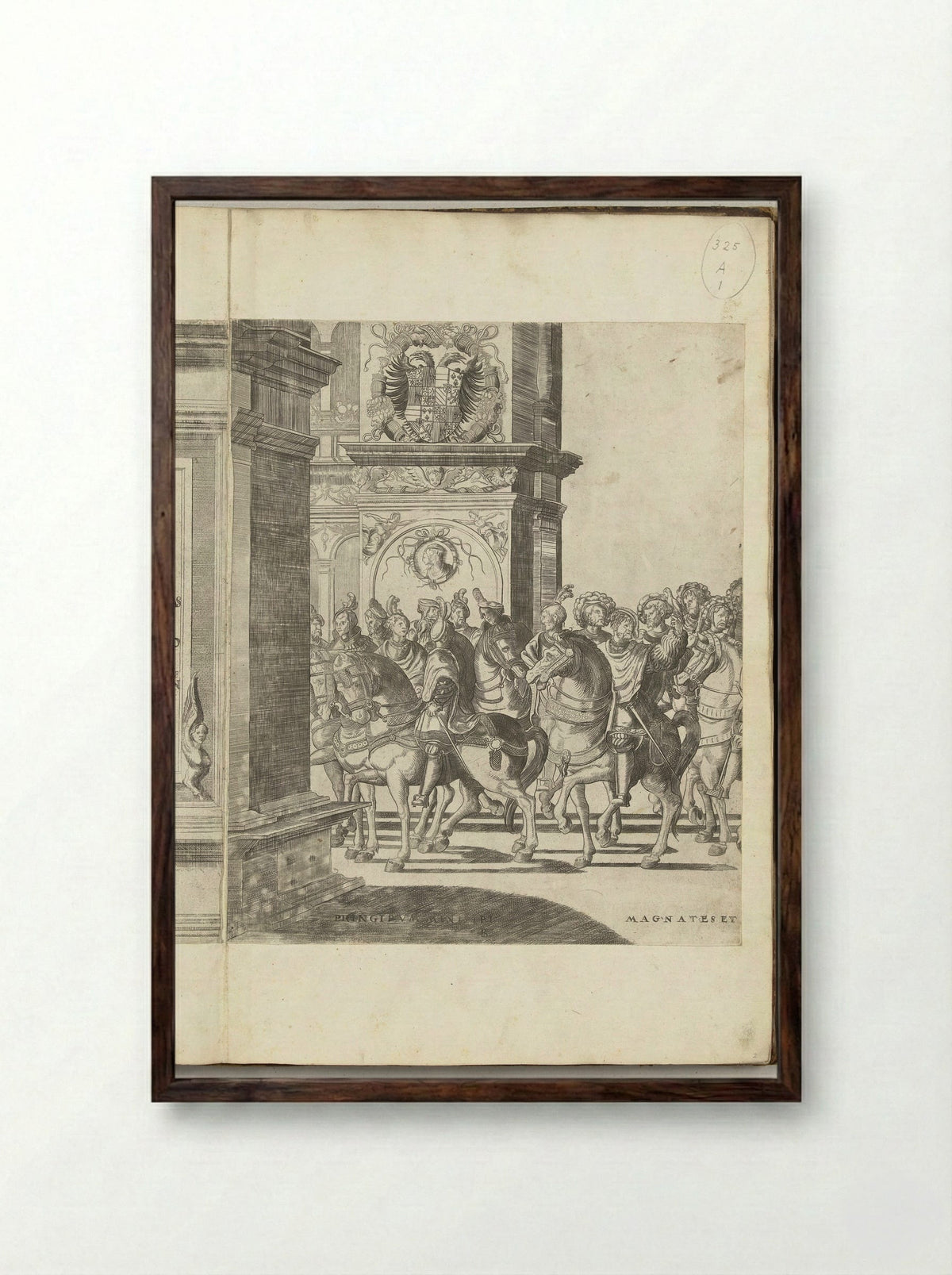 Kop van de stoet bij een triomfpoort, plaat B - Nicolaas Hogenberg - Framed Print Dark Wood
