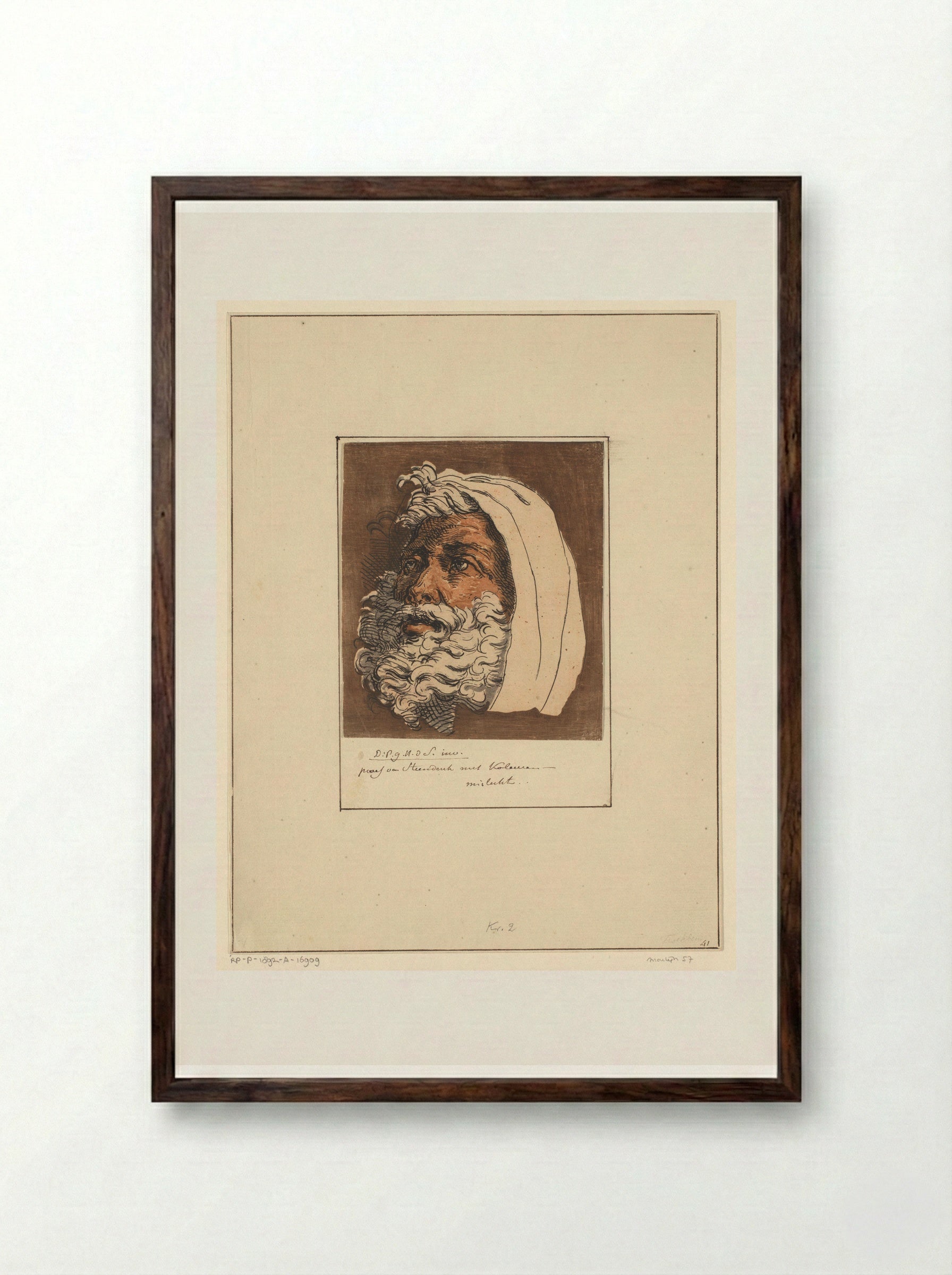 Kop van een grijsaard - David Pièrre Giottino Humbert de Superville - Framed Print Dark Wood