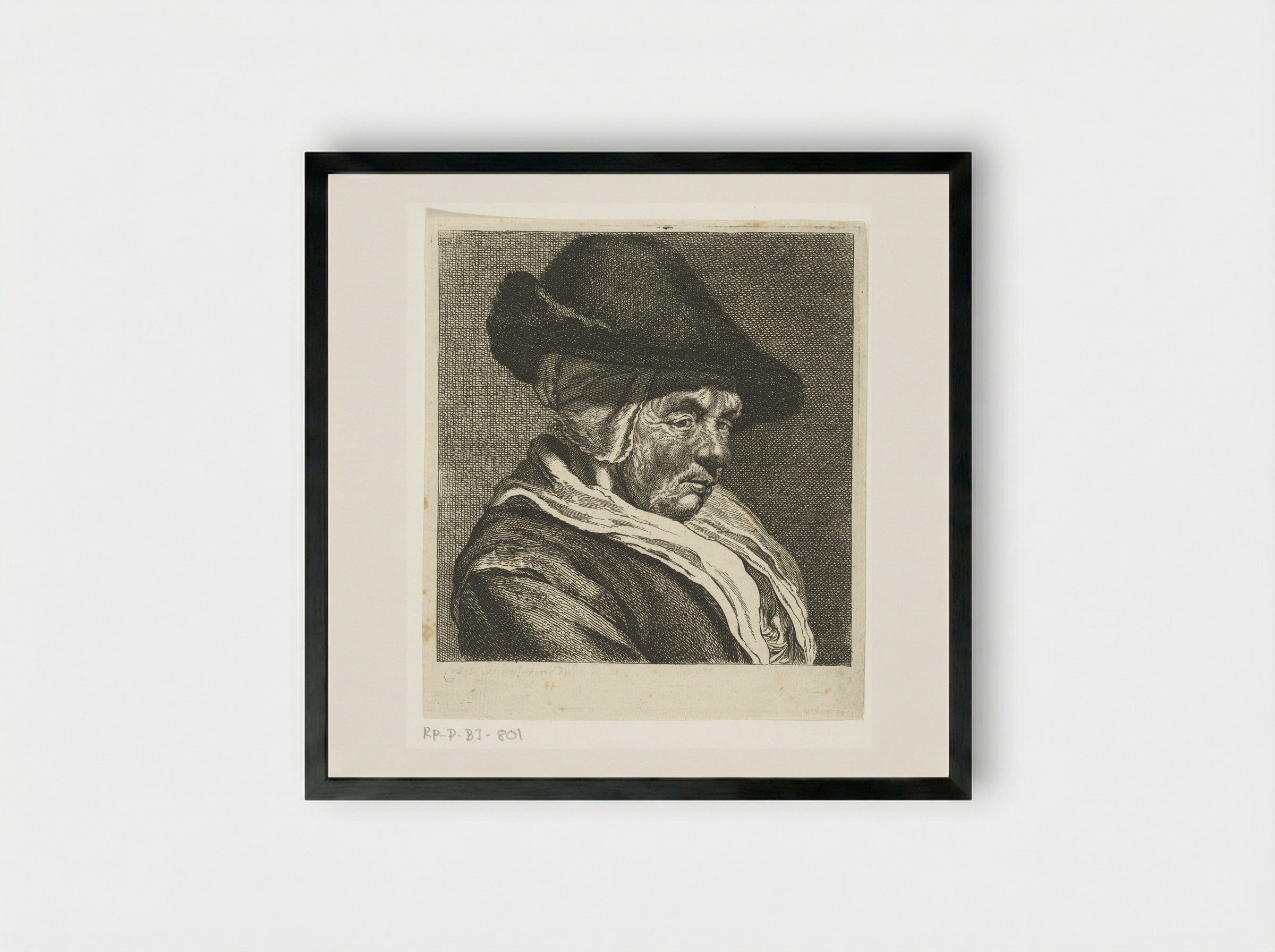Kop van een oude vrouw met pet - Joannes Bemme - Framed Print Black