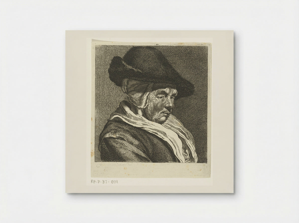 Kop van een oude vrouw met pet - Joannes Bemme - Poster