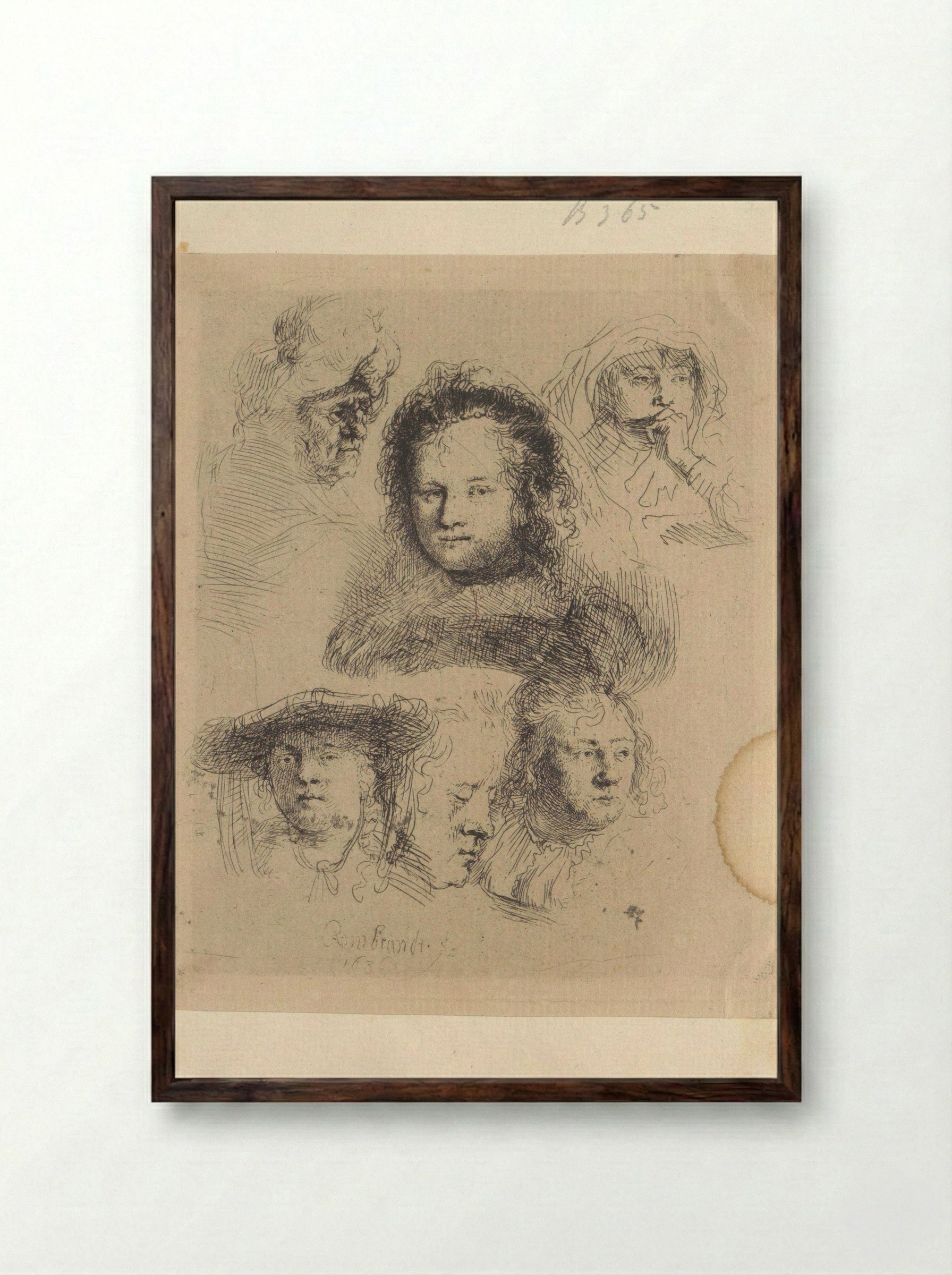 Kopstudies van Saskia en anderen - Henry Louis Basan - Framed Print Dark Wood