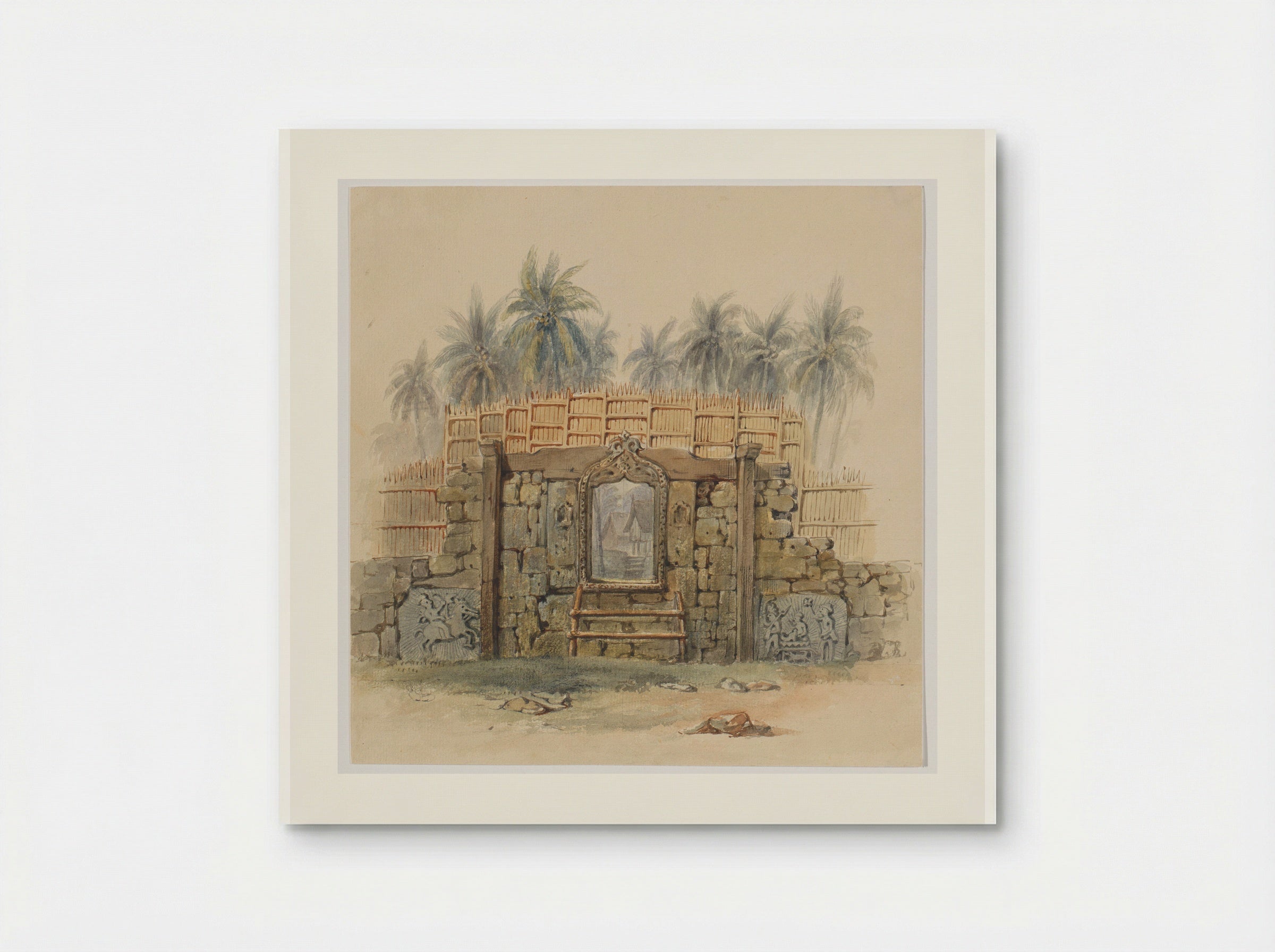 Koraalstenen muur met omlijste opening naar het dorp Dula - Adrianus Johannes Bik - Poster