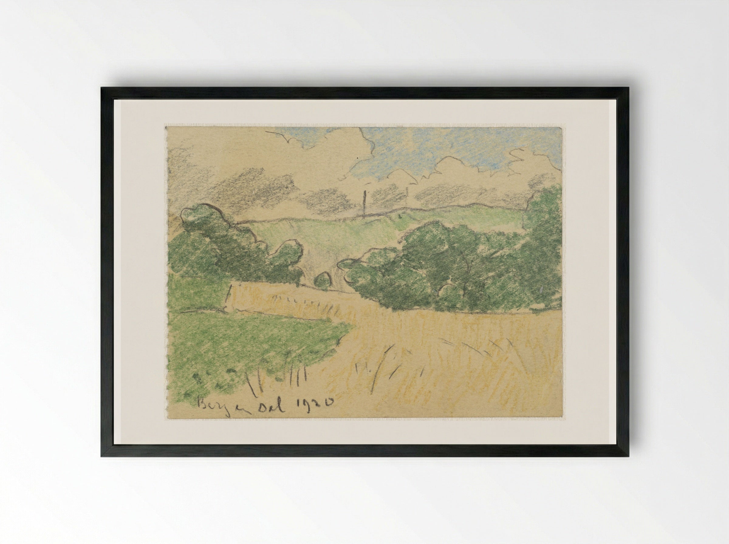 Korenakker tussen bomen - Adolf le Comte - Framed Print Black