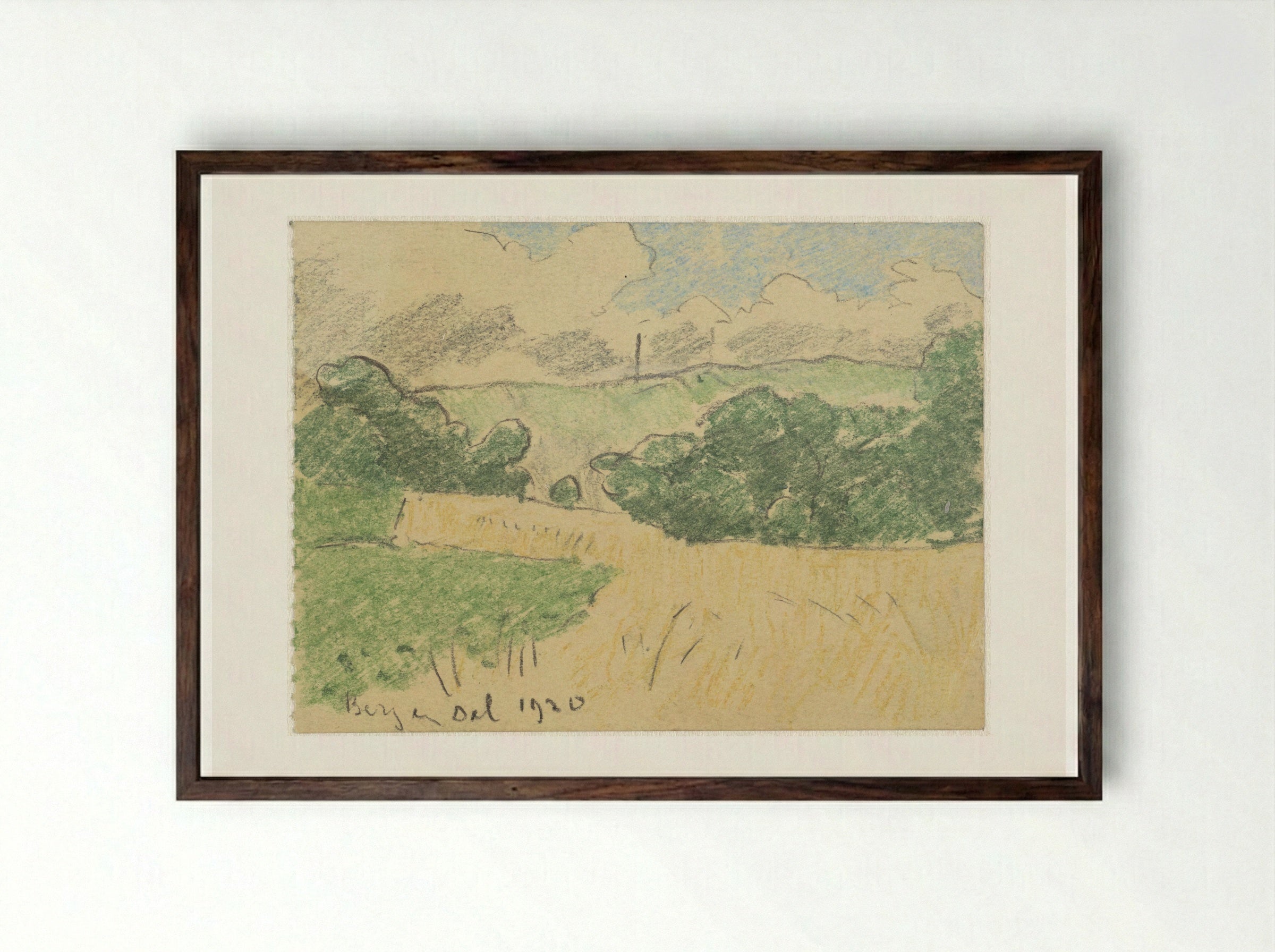 Korenakker tussen bomen - Adolf le Comte - Framed Print Dark Wood