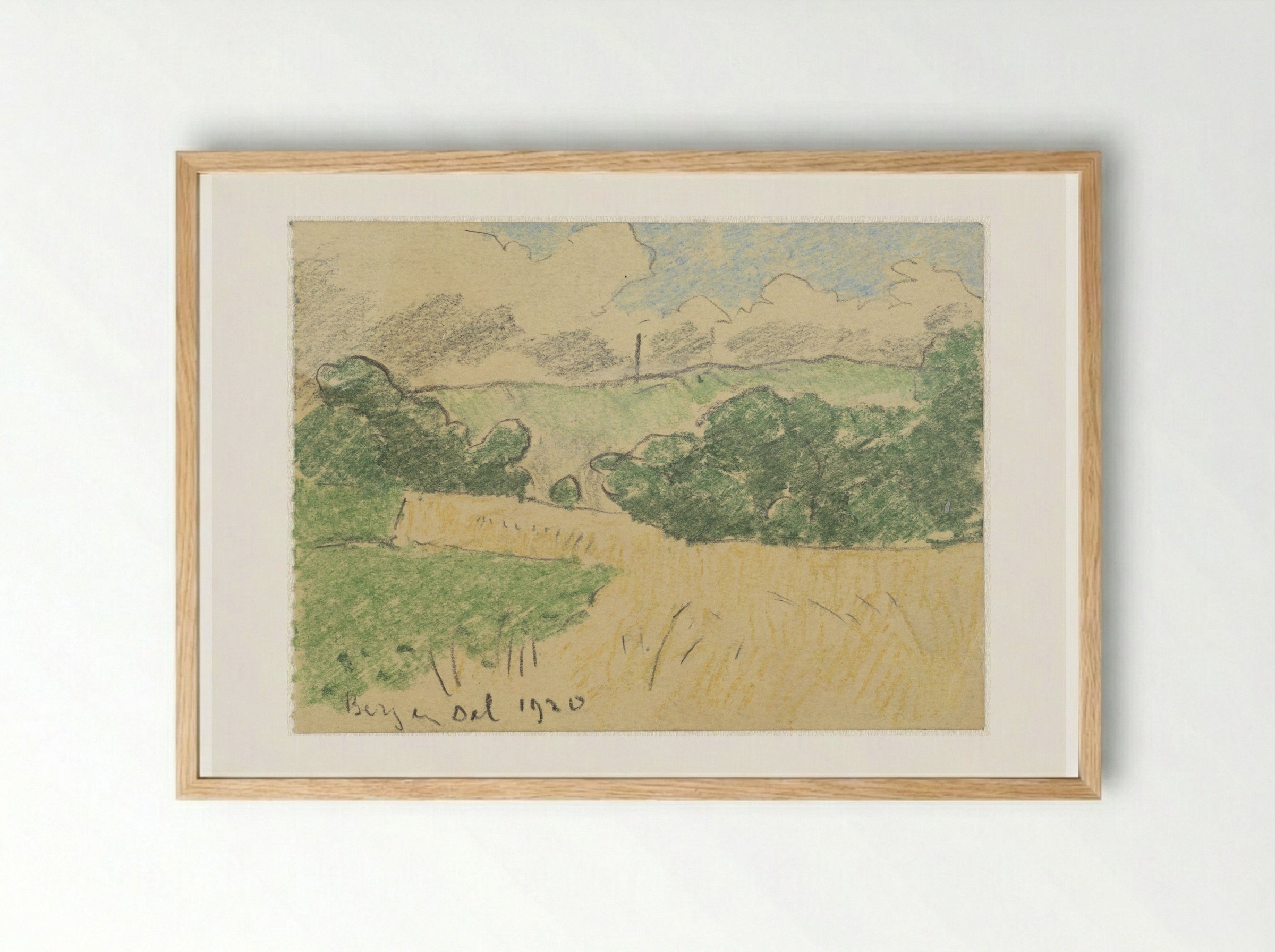 Korenakker tussen bomen - Adolf le Comte - Framed Print Wood
