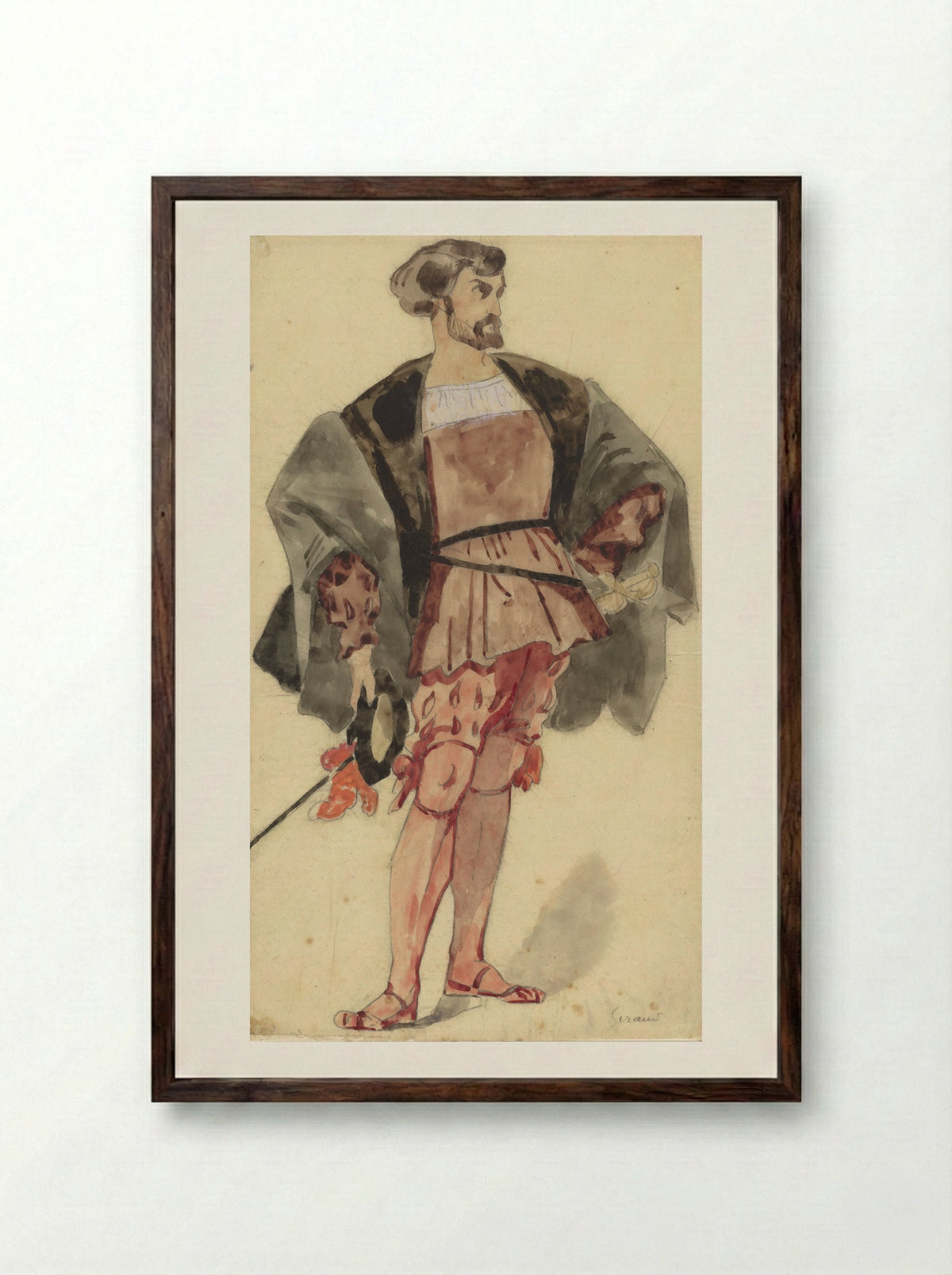 Kostuumstudie van een edelman uit de tijd van François I - Pierre François Eugène Giraud - Framed Print Dark Wood