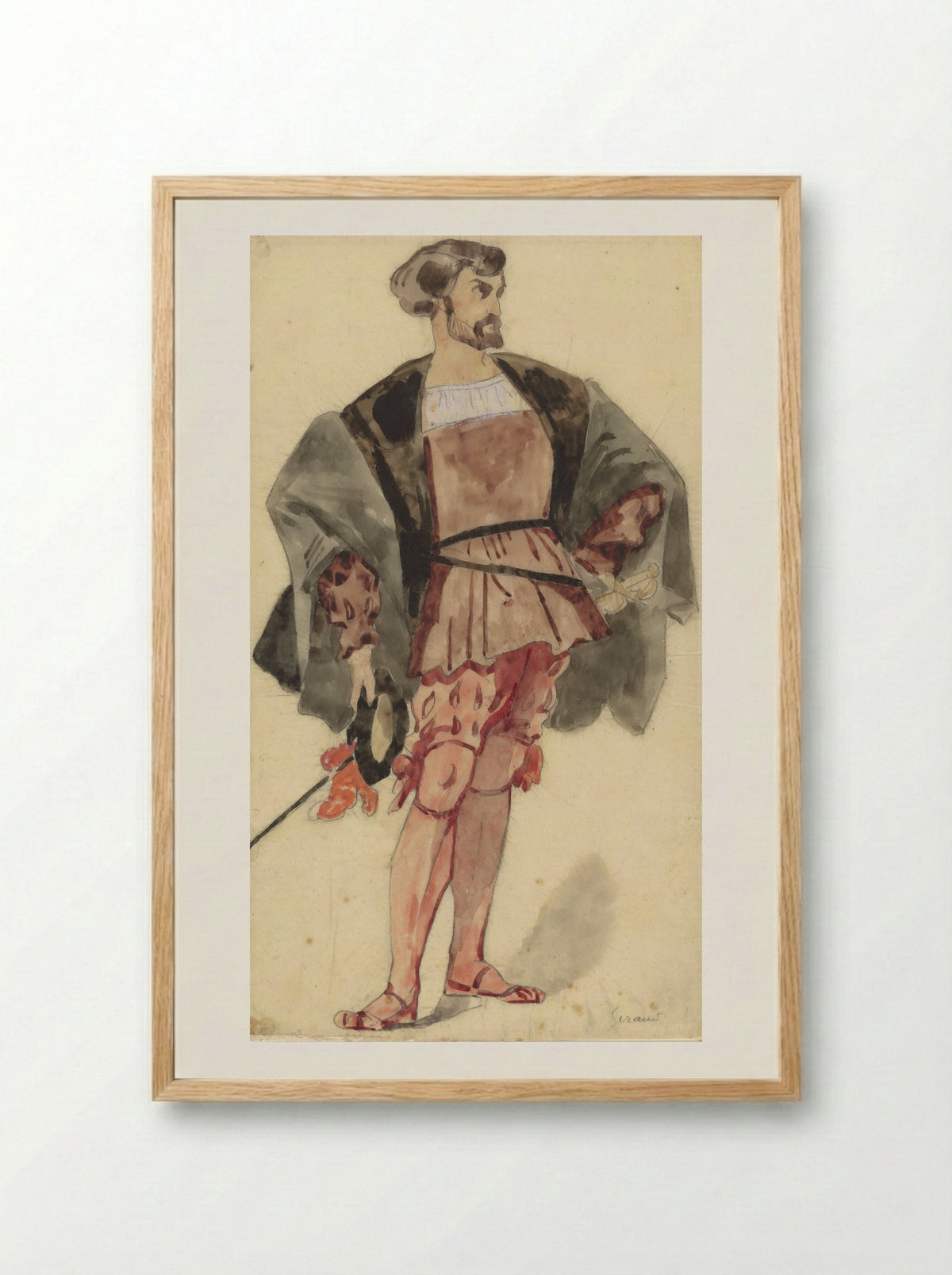 Kostuumstudie van een edelman uit de tijd van François I - Pierre François Eugène Giraud - Framed Print Wood