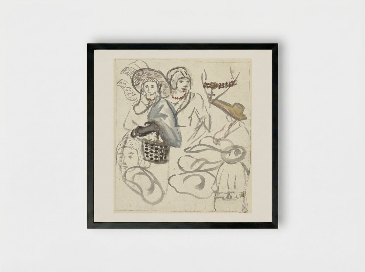 Kostuumstudies van boerinnen - Simon Andreas Krausz - Framed Print Black