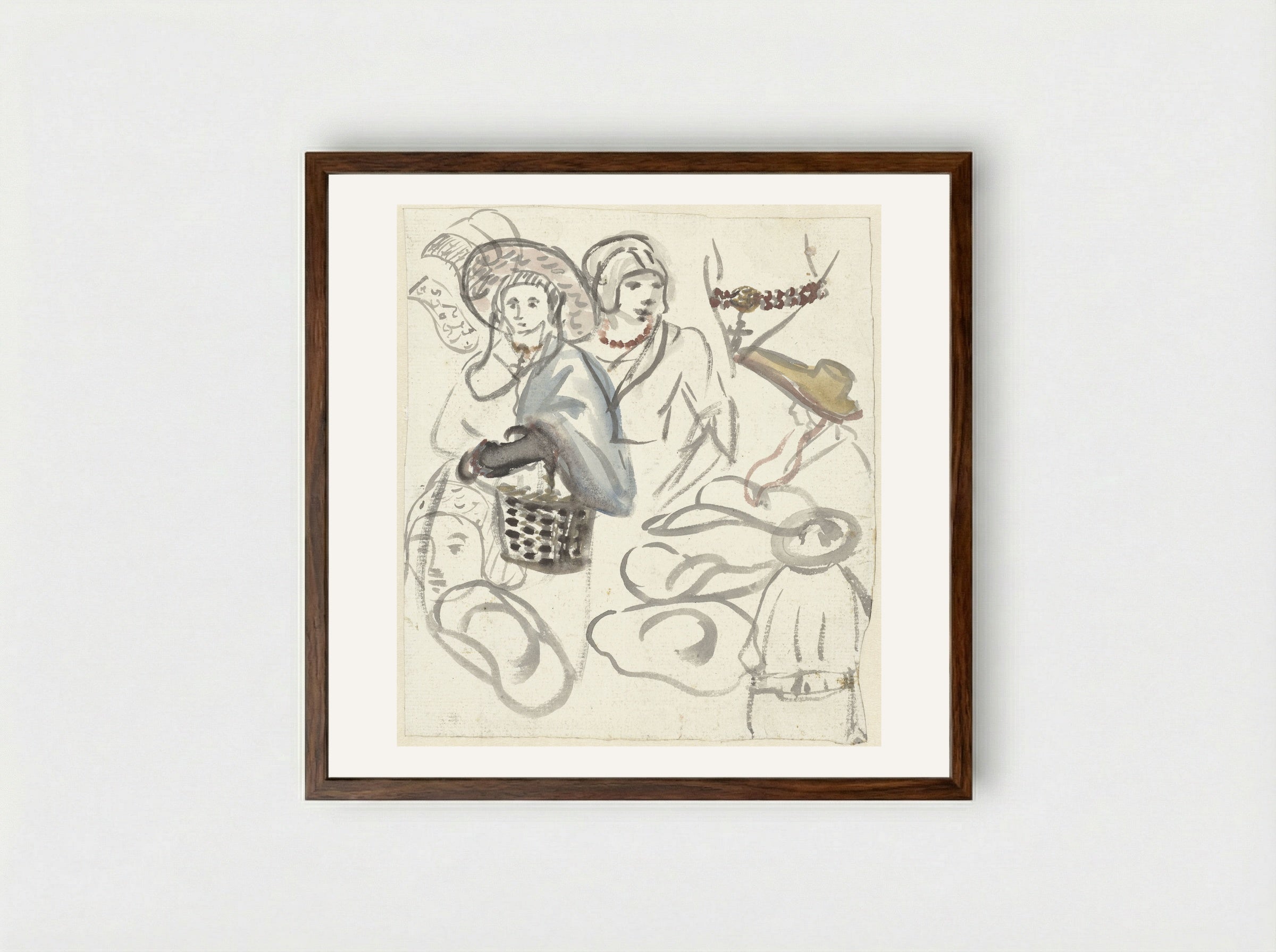 Kostuumstudies van boerinnen - Simon Andreas Krausz - Framed Print Dark Wood