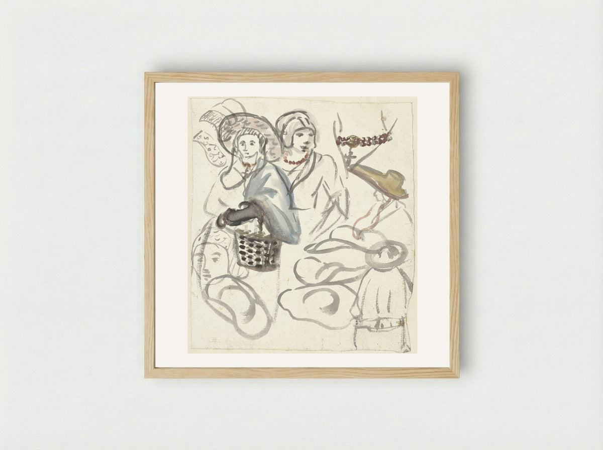 Kostuumstudies van boerinnen - Simon Andreas Krausz - Framed Print Wood