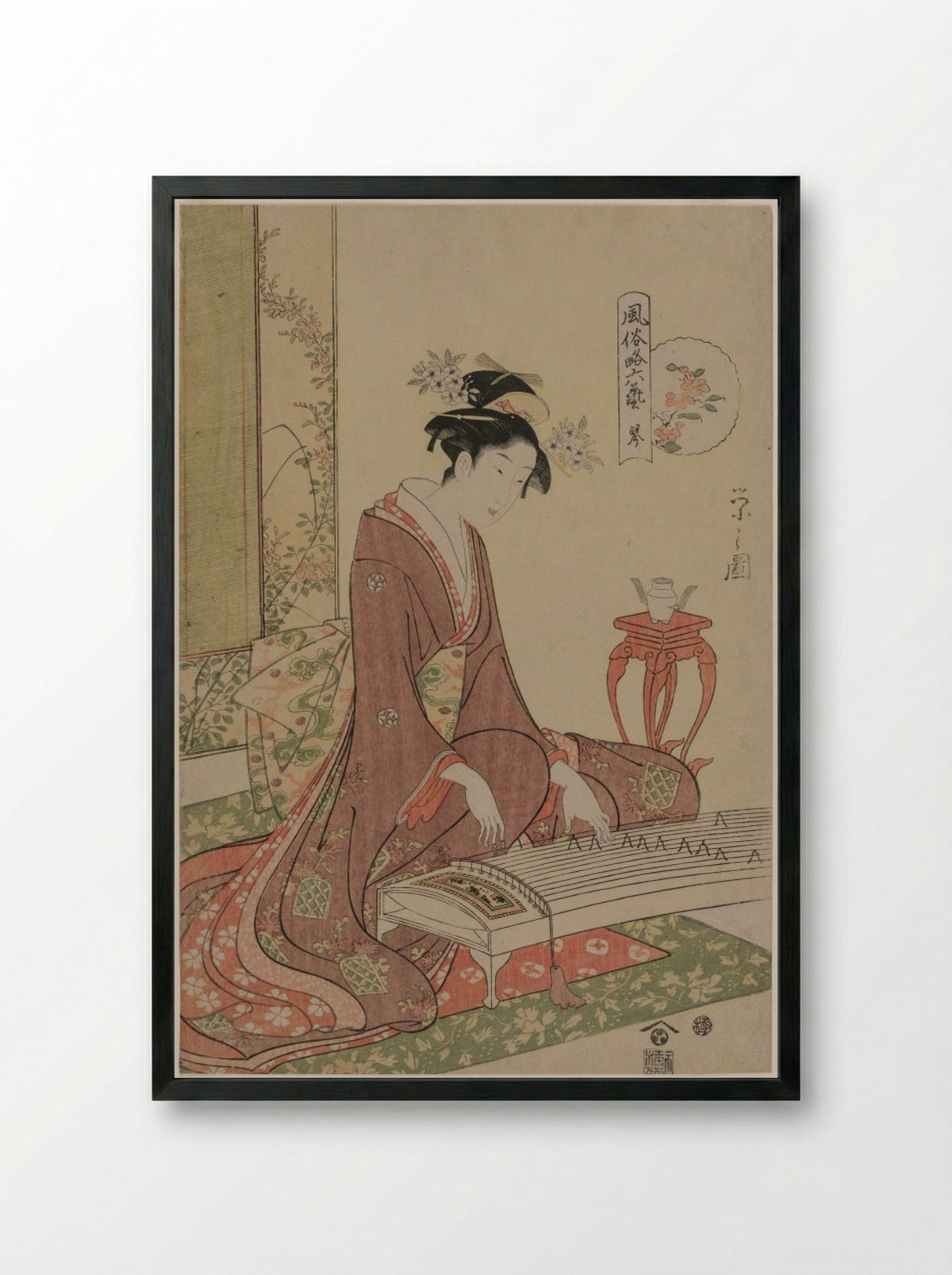 Koto from the series The Six Arts in Fashionable Guise - Chōbunsai Eishi - Framed Print Black