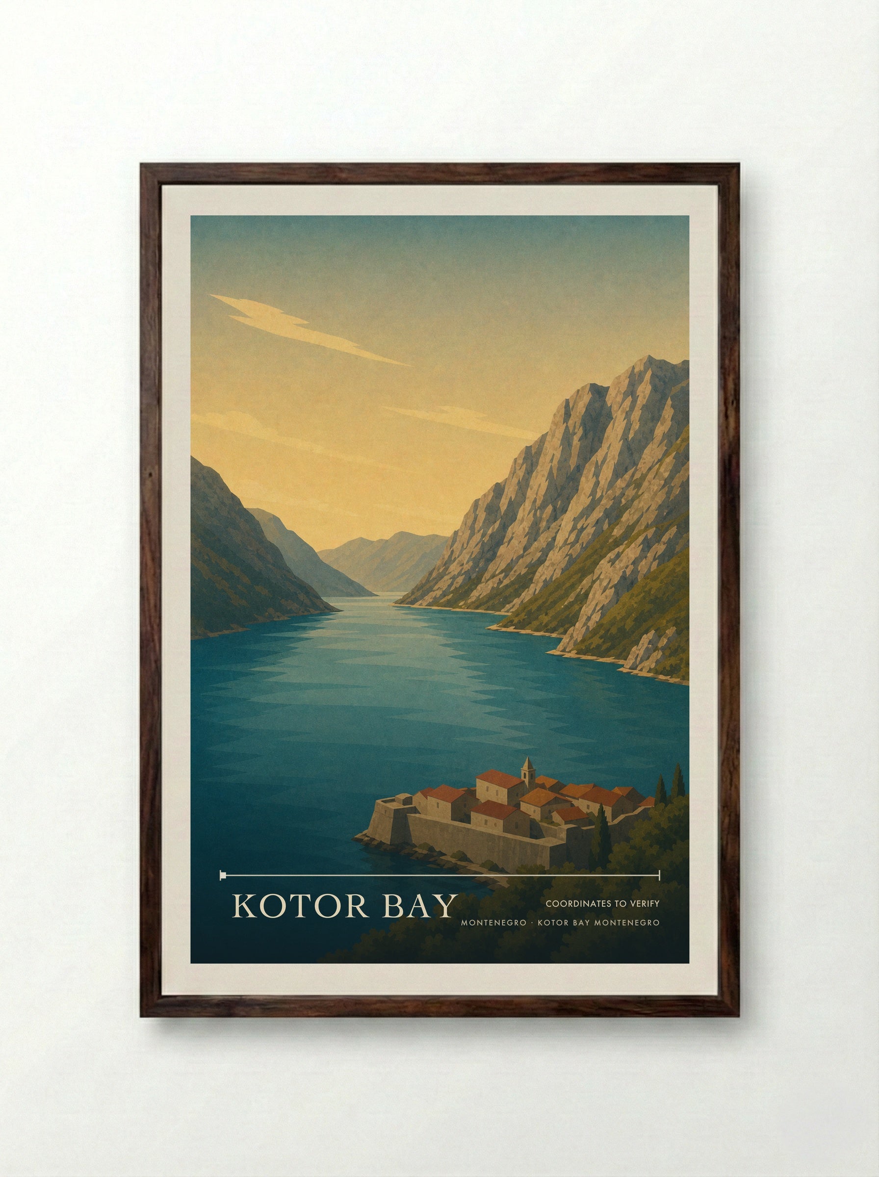 Kotor Bay Montenegro Kotor Bay Montenegro Travel Poster - Framed Print Dark Wood