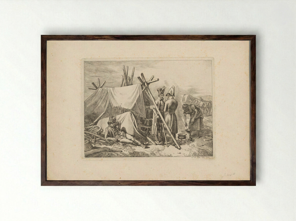 Kozakken koken bij hun kamp - Johann Adam Klein - Framed Print Dark Wood