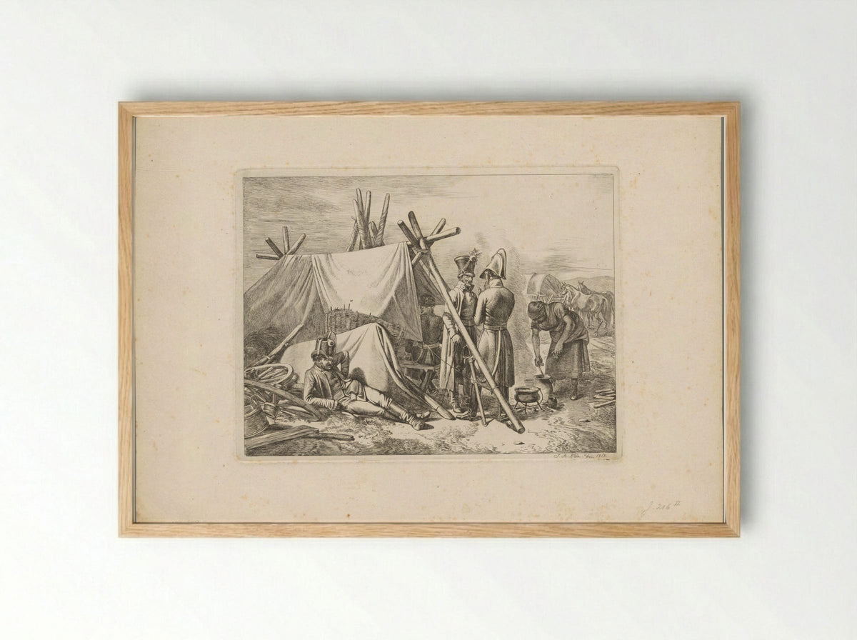 Kozakken koken bij hun kamp - Johann Adam Klein - Framed Print Wood