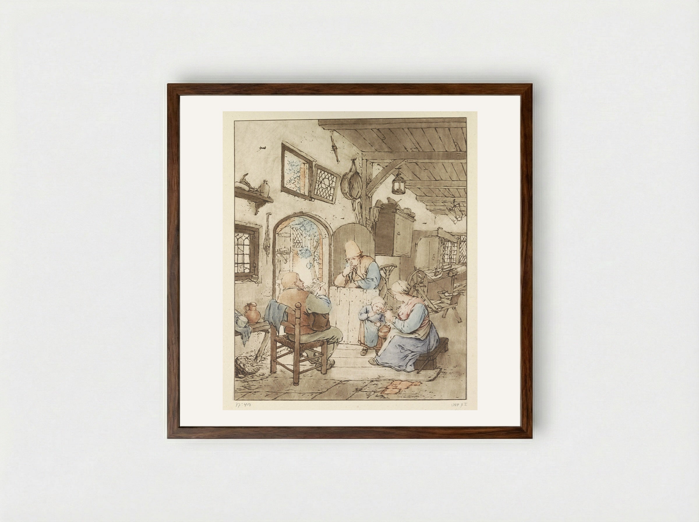 Krantlezer in interieur - Cornelis Ploos van Amstel - Framed Print Dark Wood