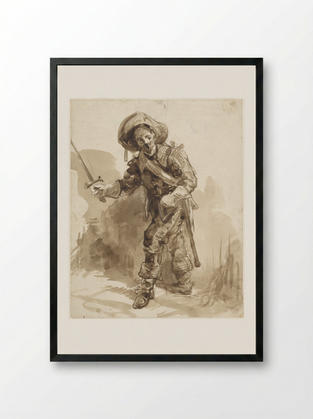 Krijgsman met getrokken zwaard - Jacobus Pelgrom - Framed Print Black
