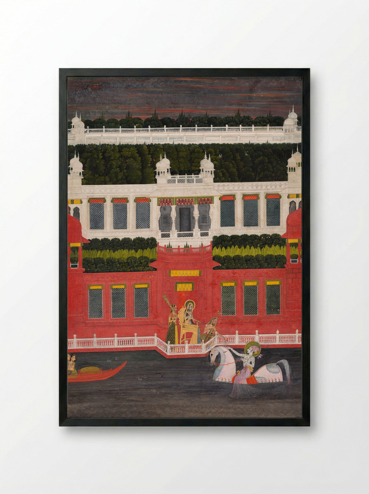 Krishna Receives a Flower Garland - Sitaram - Framed Print Black