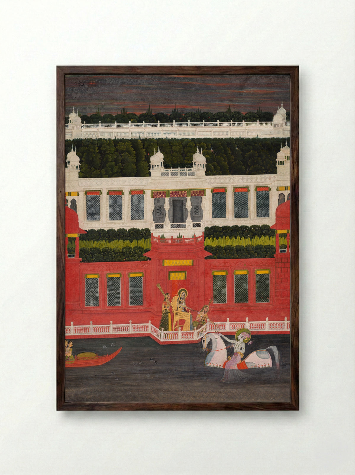 Krishna Receives a Flower Garland - Sitaram - Framed Print Dark Wood