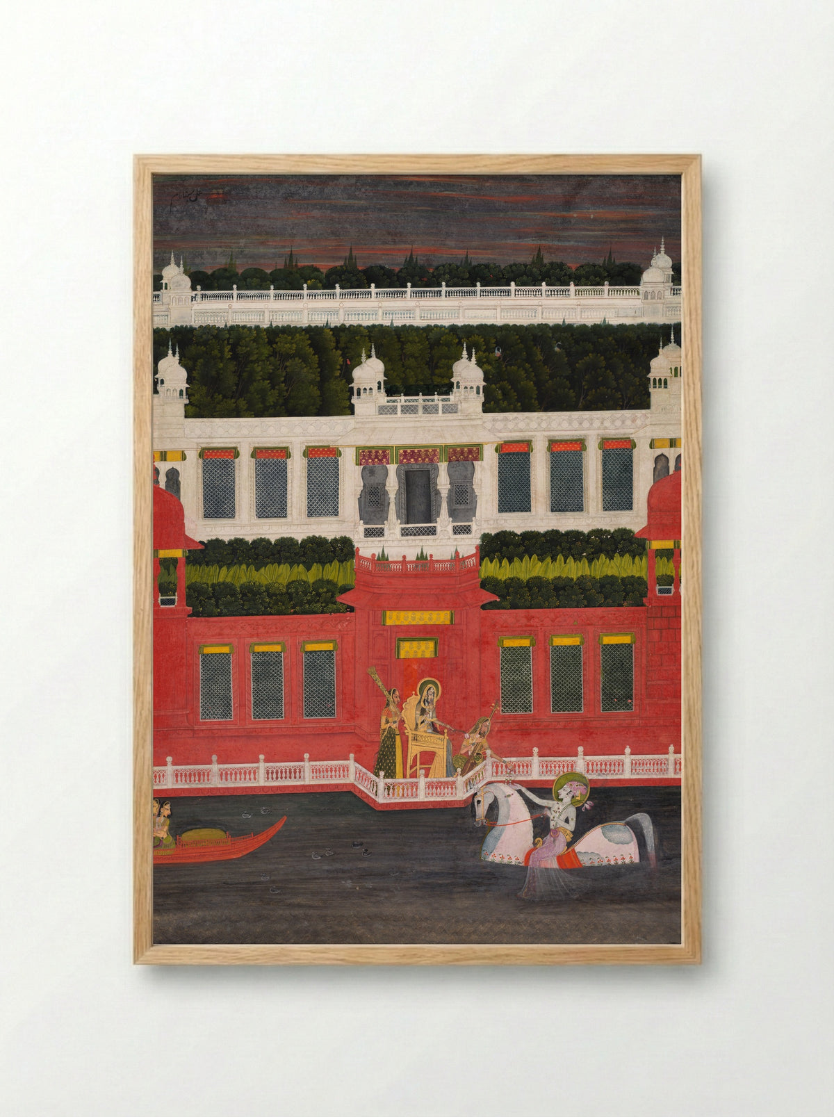 Krishna Receives a Flower Garland - Sitaram - Framed Print Wood