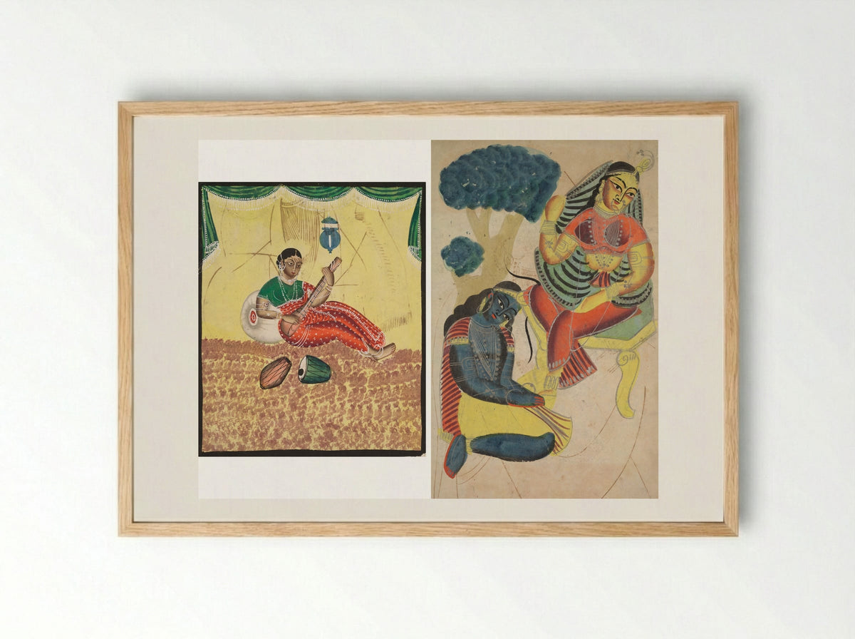 Krishna Stroking Radha's Feet - Fine Art Print - Framed Print Wood