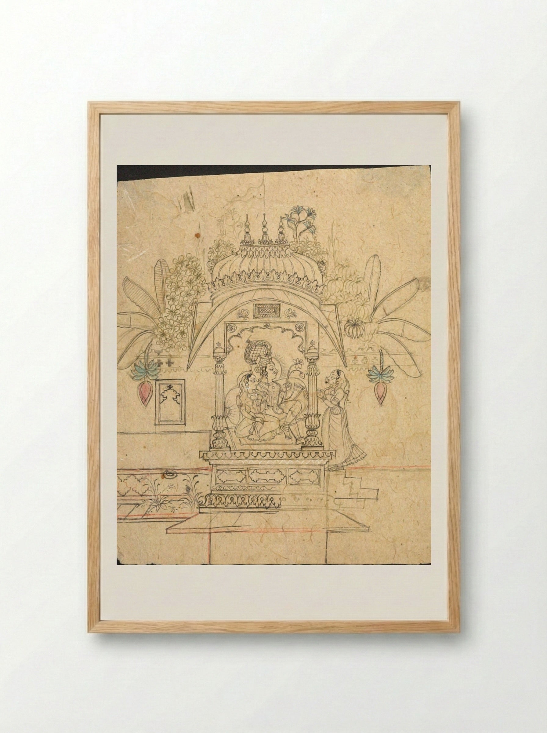 Krishna and Radha in a Pavilion - Unknown Artist - Framed Print Wood