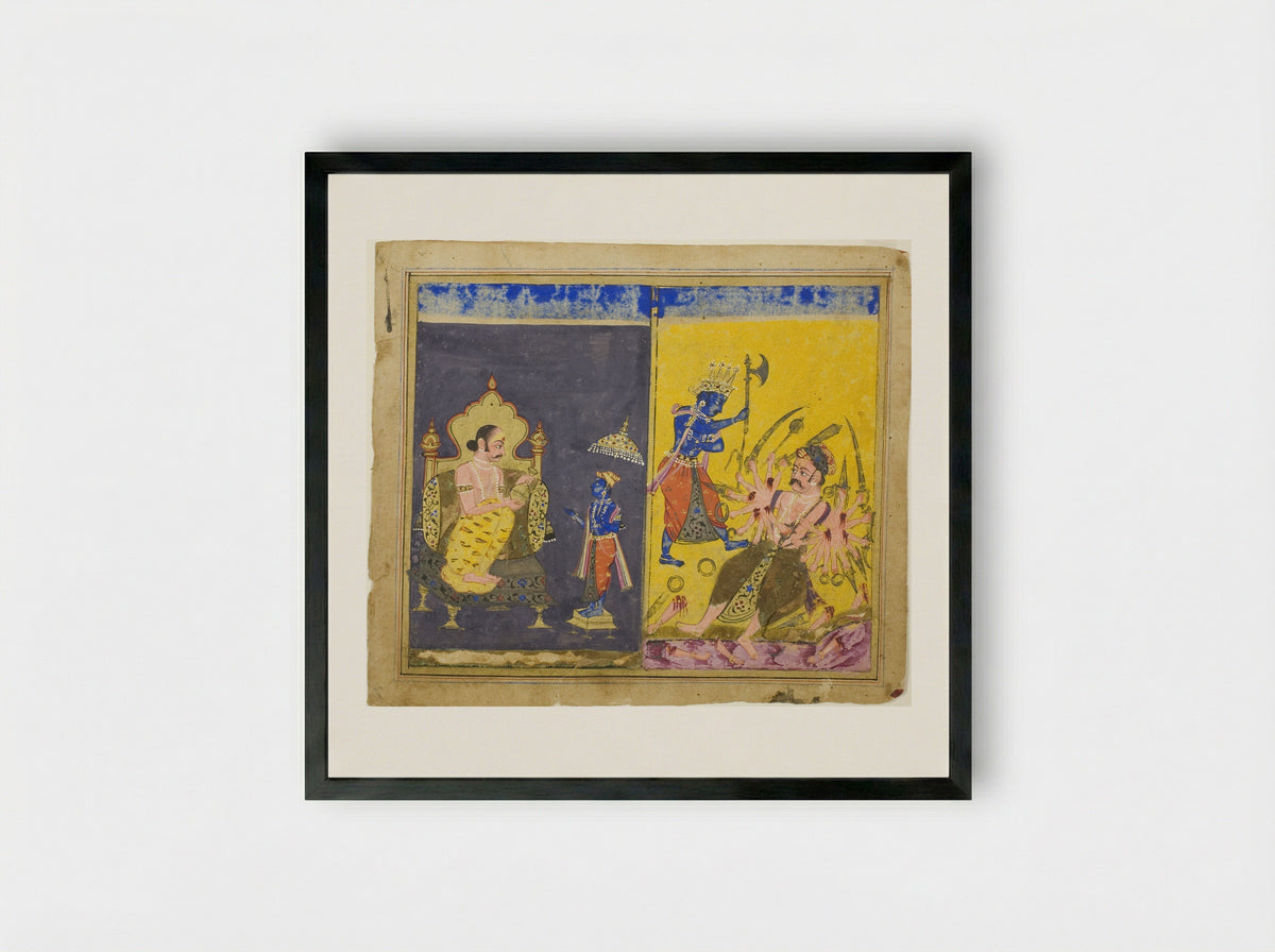 Krishna's Fifth and Sixth Avatars - Unknown Indian Artist - Framed Print Black