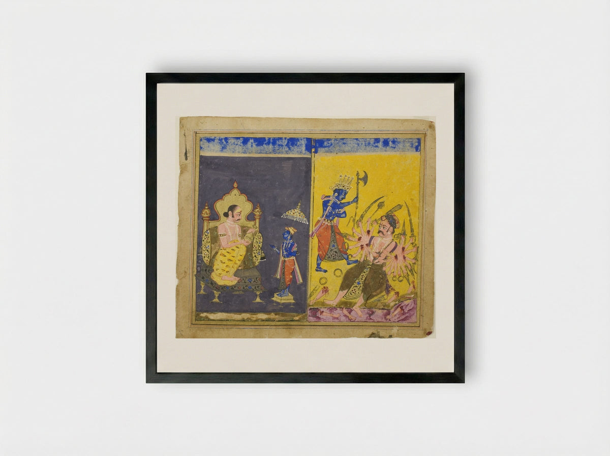 Krishna's Fifth and Sixth Avatars - Unknown Indian Artist - Framed Print Black