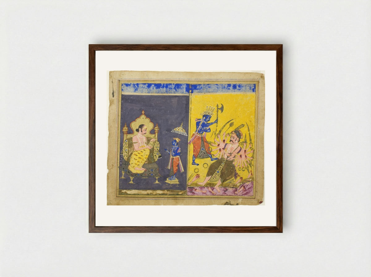 Krishna's Fifth and Sixth Avatars - Unknown Indian Artist - Framed Print Dark Wood