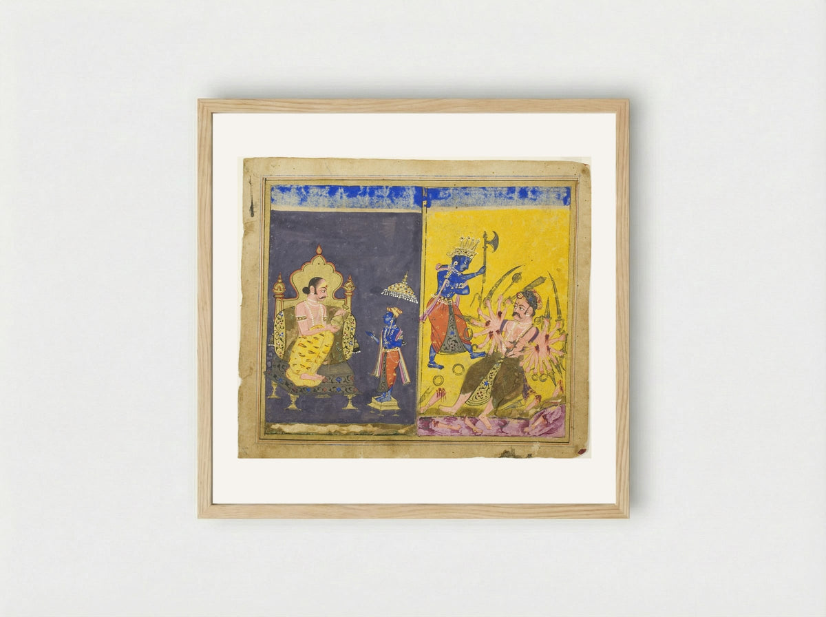 Krishna's Fifth and Sixth Avatars - Unknown Indian Artist - Framed Print Wood