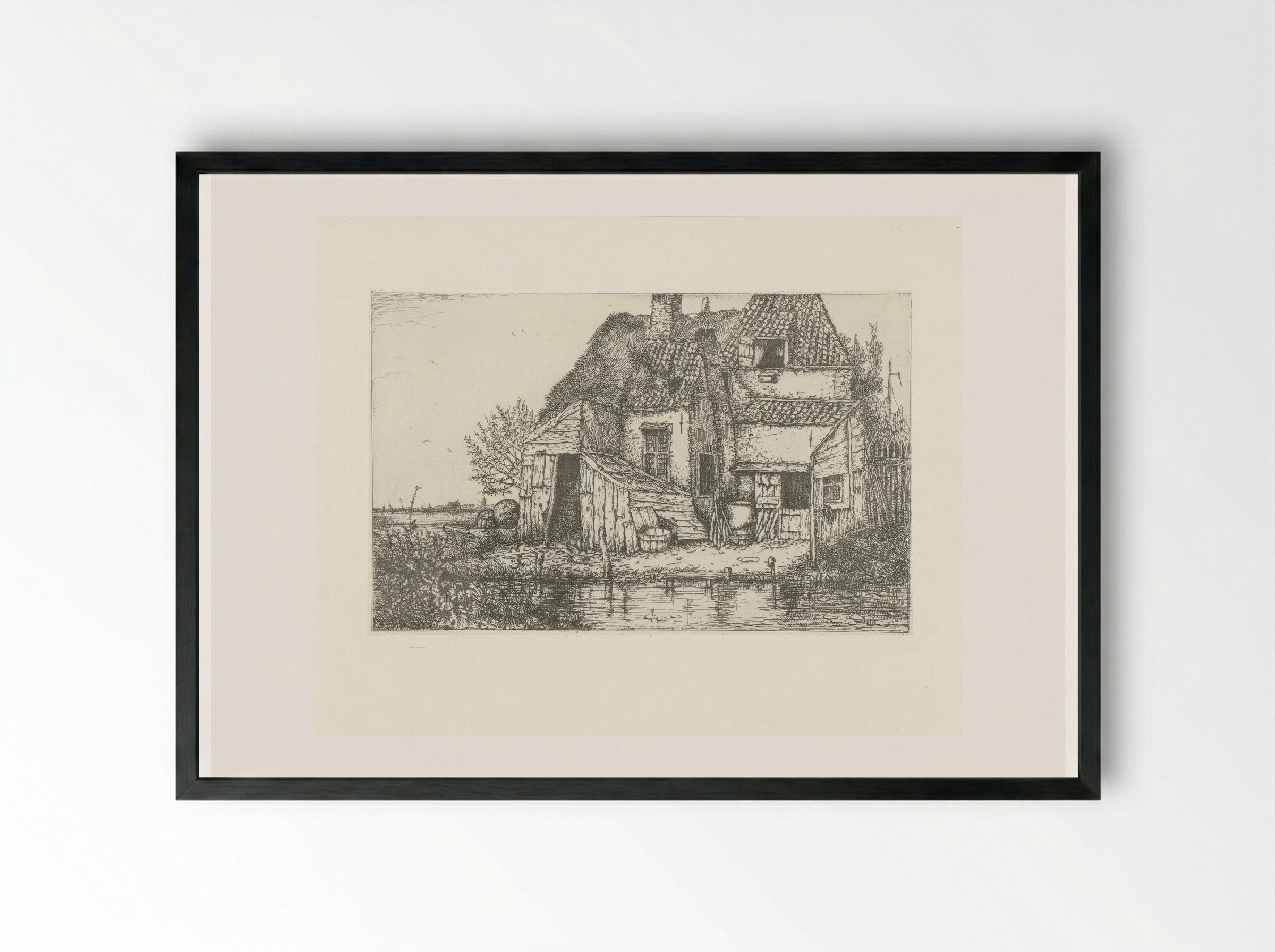 Krotwoning aan een beek - Jacobus Ludovicus Cornet - Framed Print Black