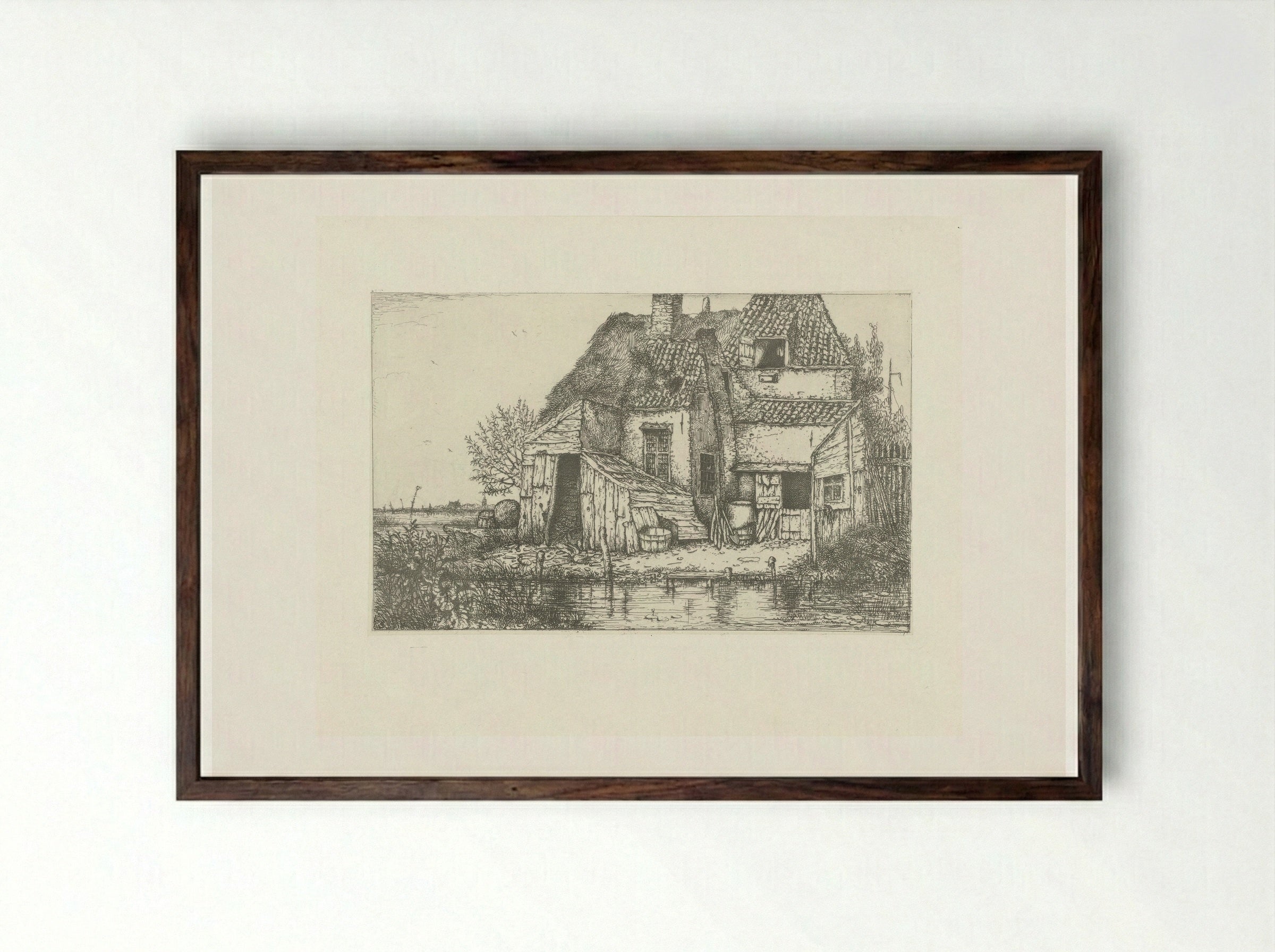 Krotwoning aan een beek - Jacobus Ludovicus Cornet - Framed Print Dark Wood