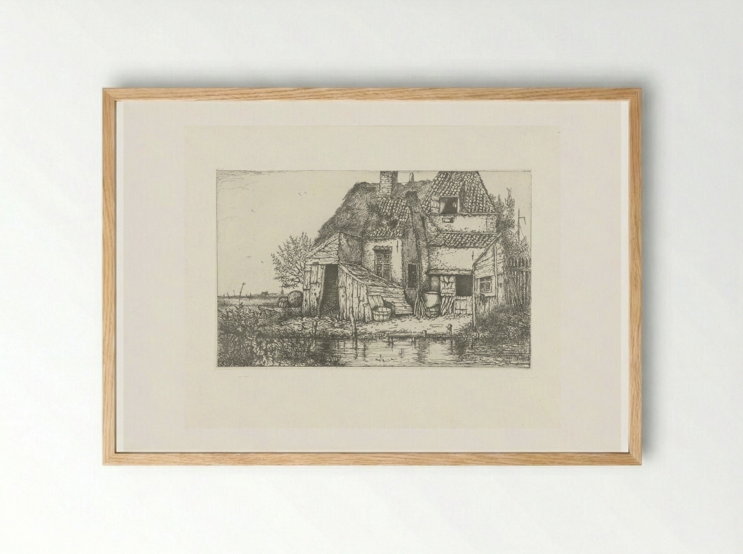 Krotwoning aan een beek - Jacobus Ludovicus Cornet - Framed Print Wood