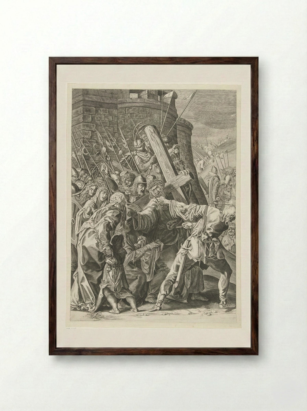 Kruisdraging van Christus - Aegidius Sadeler (II) - Framed Print Dark Wood