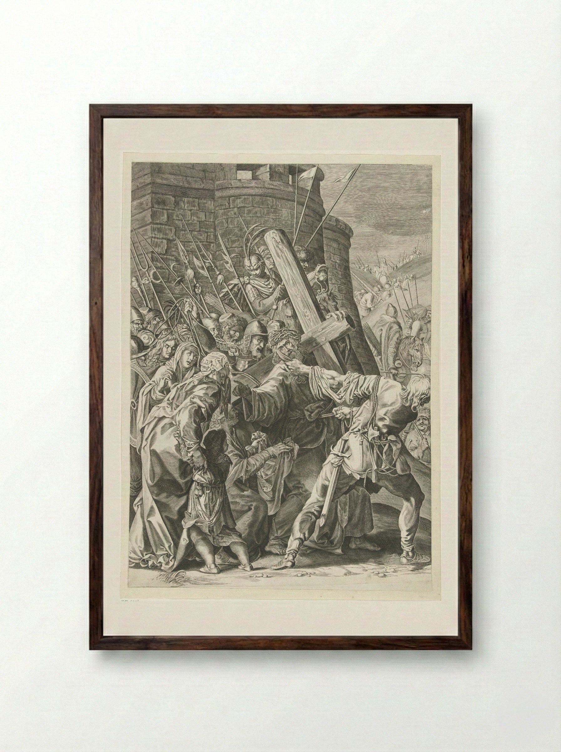 Kruisdraging van Christus - Aegidius Sadeler (II) - Framed Print Dark Wood