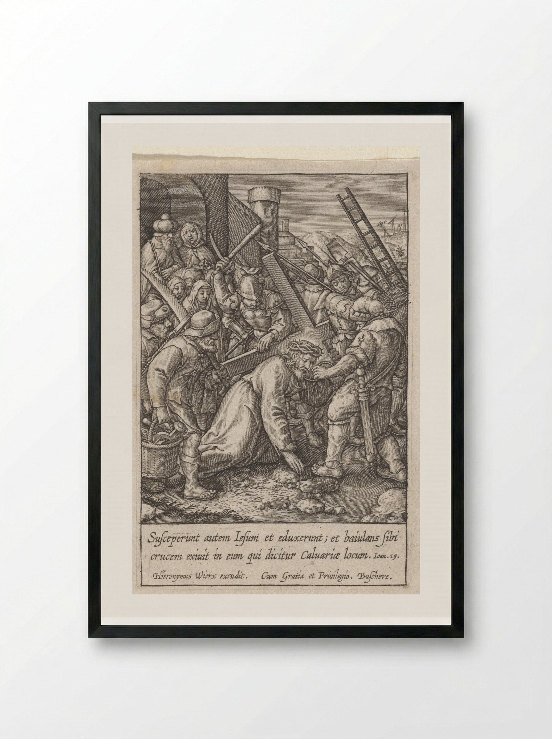 Kruisdraging - Hieronymus Wierix - Framed Print Black