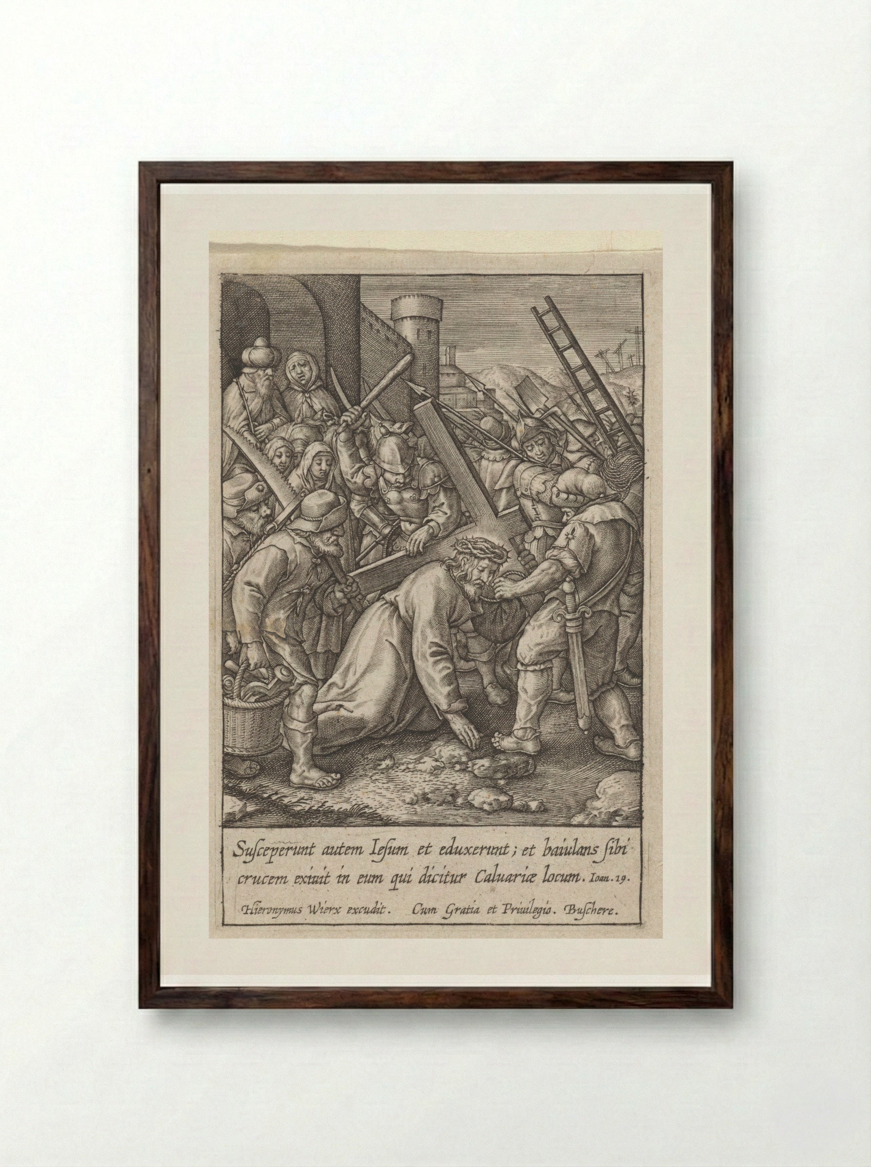Kruisdraging - Hieronymus Wierix - Framed Print Dark Wood