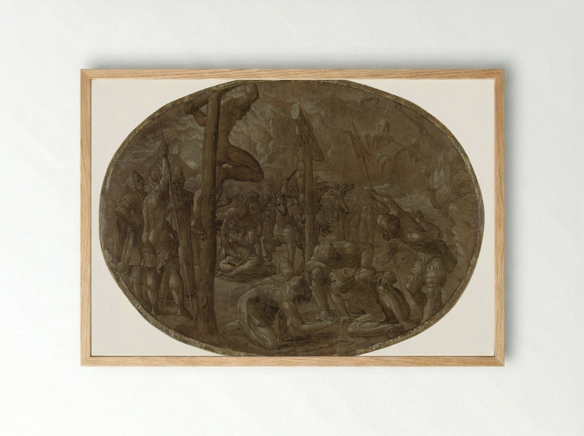 Kruisiging - Meester van de Liechtensteinse Aanbidding - Framed Print Wood