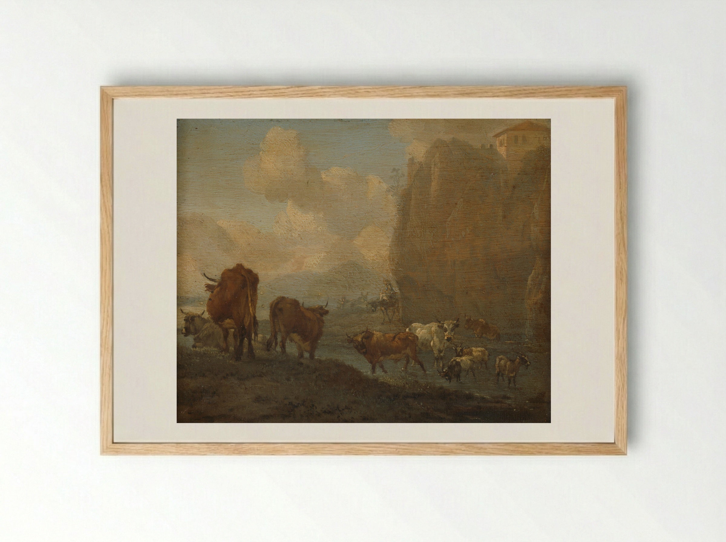 Kudde bij een rivier - Willem Romeyn - Framed Print Wood