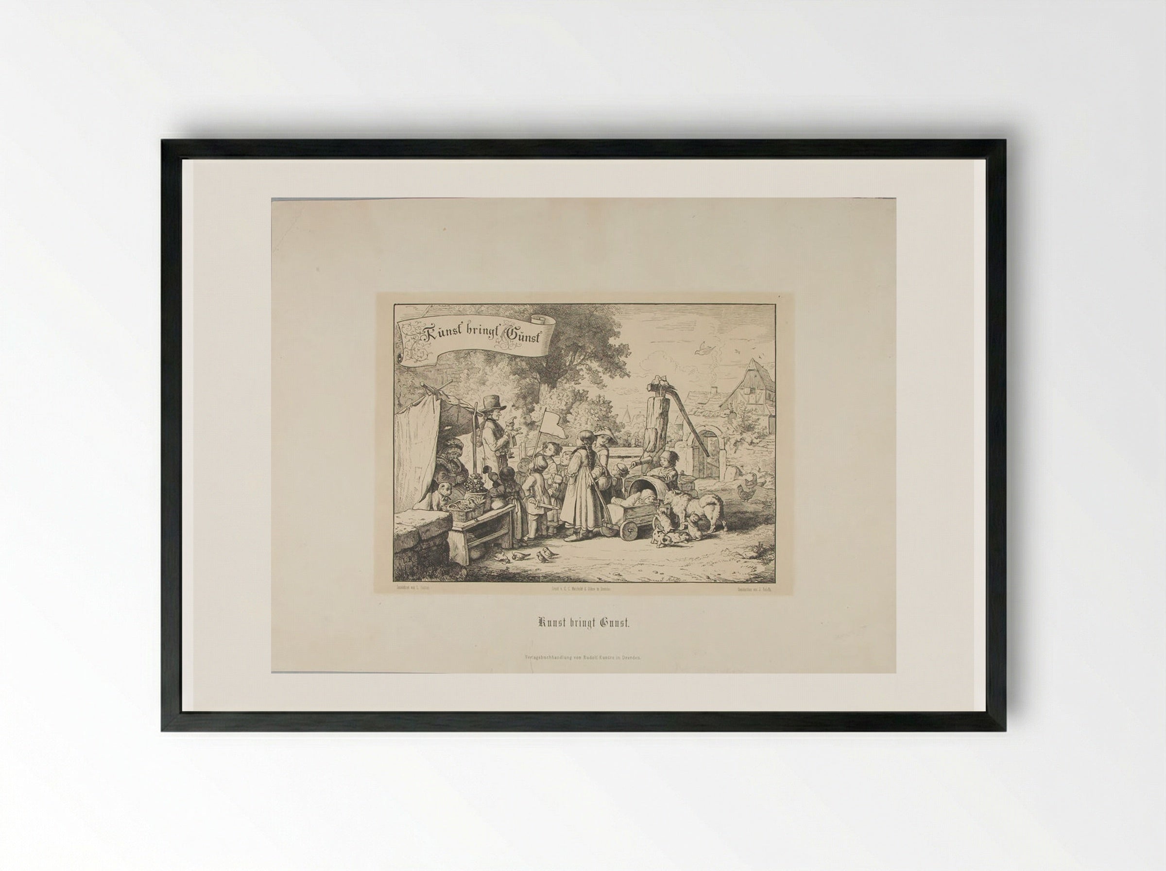 Kunst bringt Gunst - Adrian Ludwig Richter - Framed Print Black