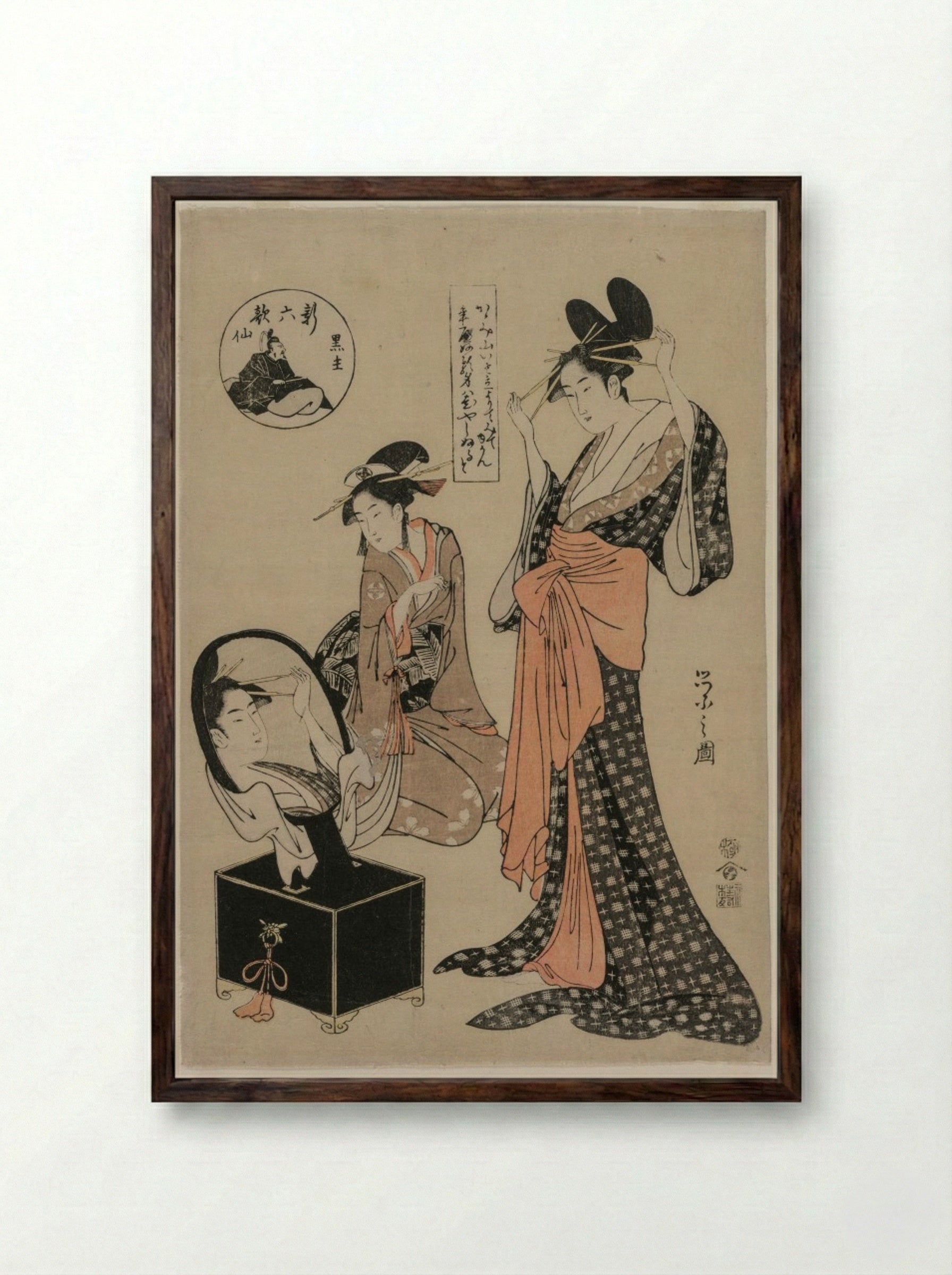 Kuronushi from the series The New Six Immortal Poets - Chōbunsai Eishi - Framed Print Dark Wood
